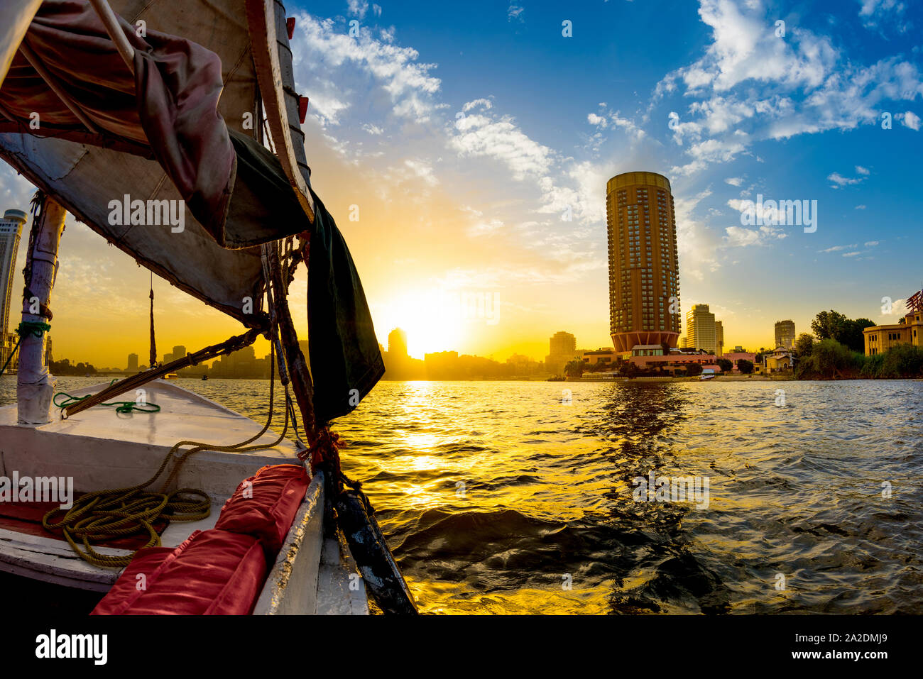 Felucca ride on the Nile, Cairo, Egypt Stock Photo