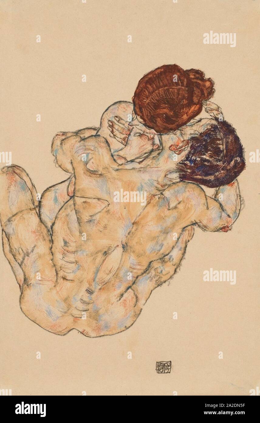 Egon Schiele - Mann und Frau, Umarmung (1917). Stock Photo