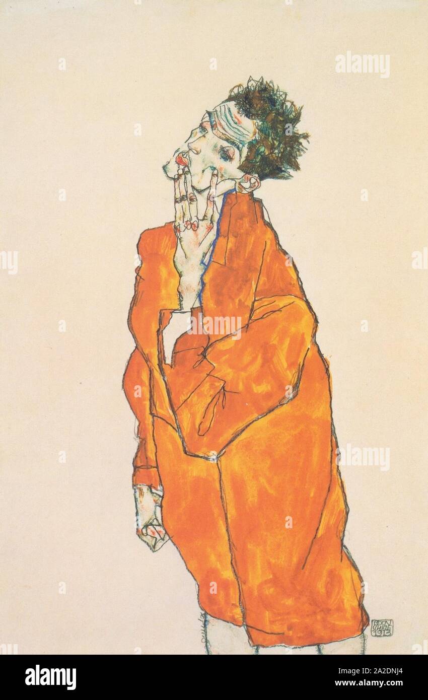 Egon Schiele - Selbstbildnis in oranger Jacke - 1913. Stock Photo