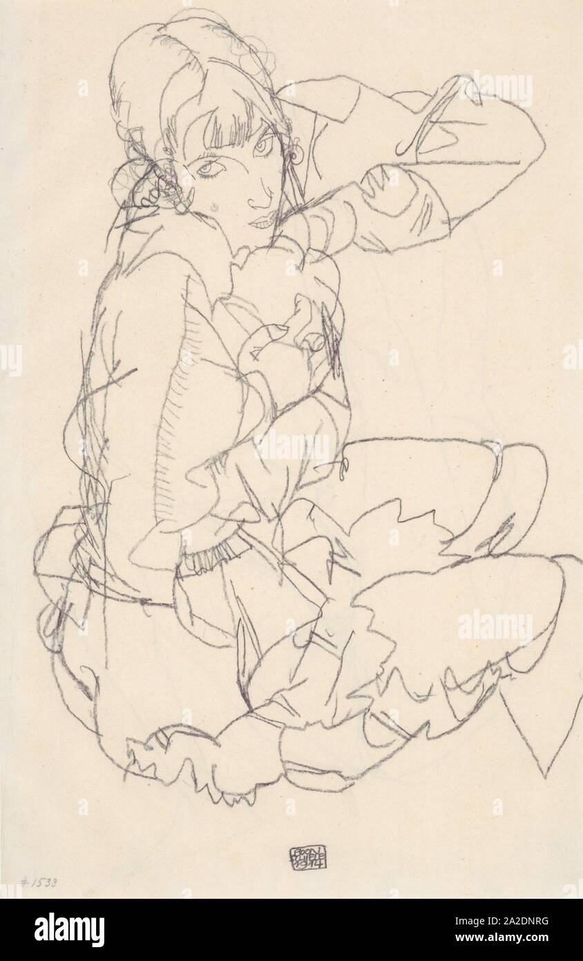 Egon Schiele - Sitzendes Mädchen - 1914. Stock Photo