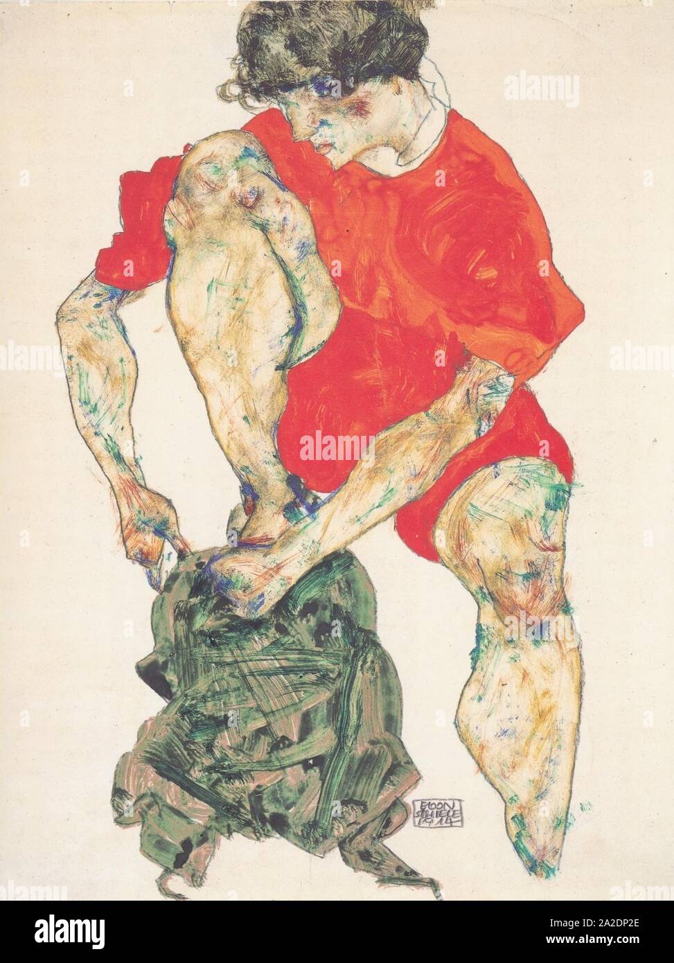 Egon Schiele - Weibliches Modell in rotem Gewand - 1914. Stock Photo
