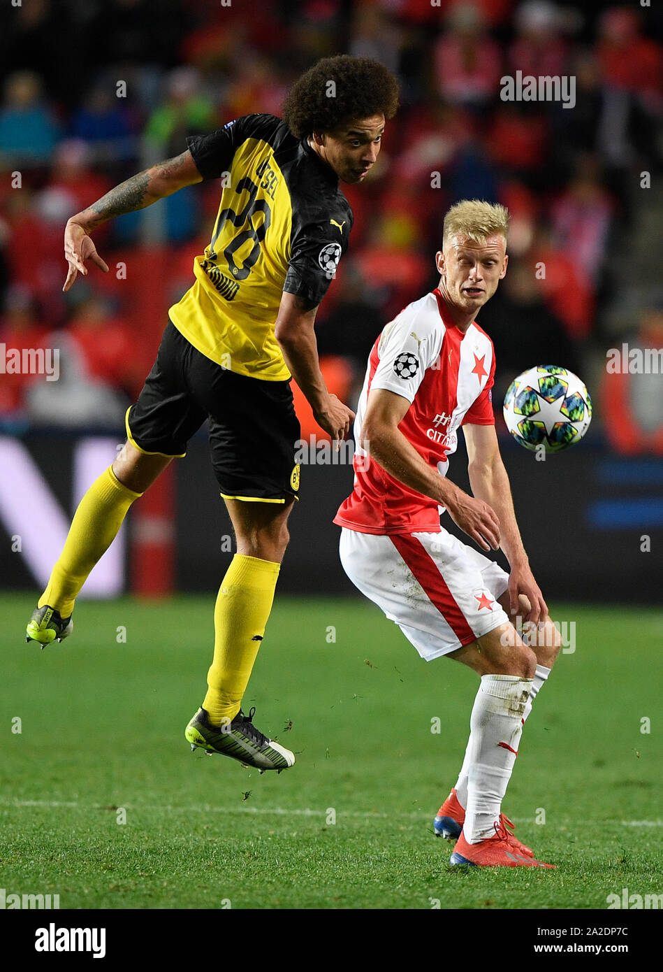 Prague, Czech Republic. 02nd Oct, 2019. SK Slavia Prague team pose prior to  the UEFA Champions League match SK Slavia Prague vs Borussia Dortmund,  second round of basic group F, on October