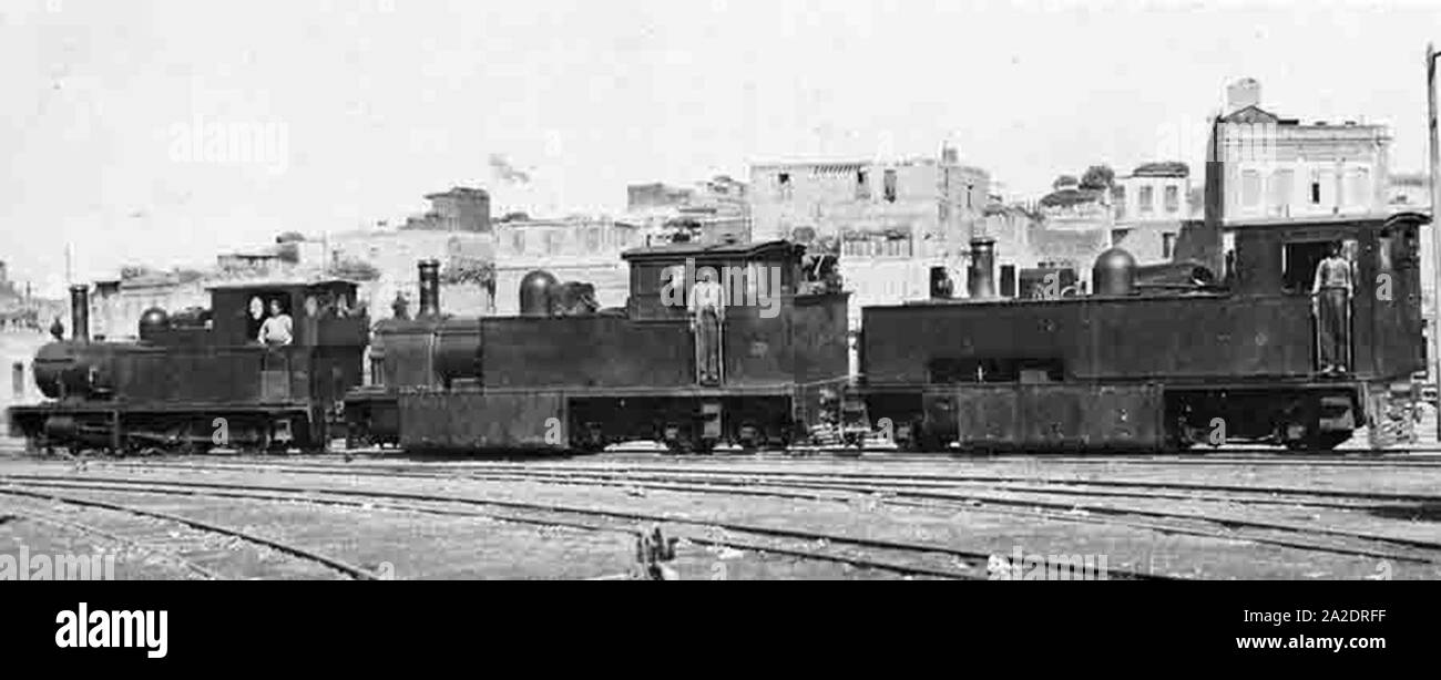Egyptian Delta Railways - From the left 4-4-0T No. 33by Bagnall (1605-1900), 0-6-4T No. 89 Nasmyth Wilson (713-1905), and 2-6-2T No. 4 Bagnall (2025-1916). Stock Photo