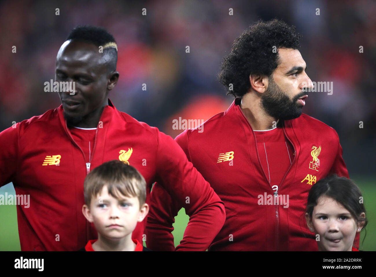 Liverpool's Sadio Mane (left) and Mohamed Salah during the UEFA Champions League Group E match at Anfield, Liverpool. Stock Photo