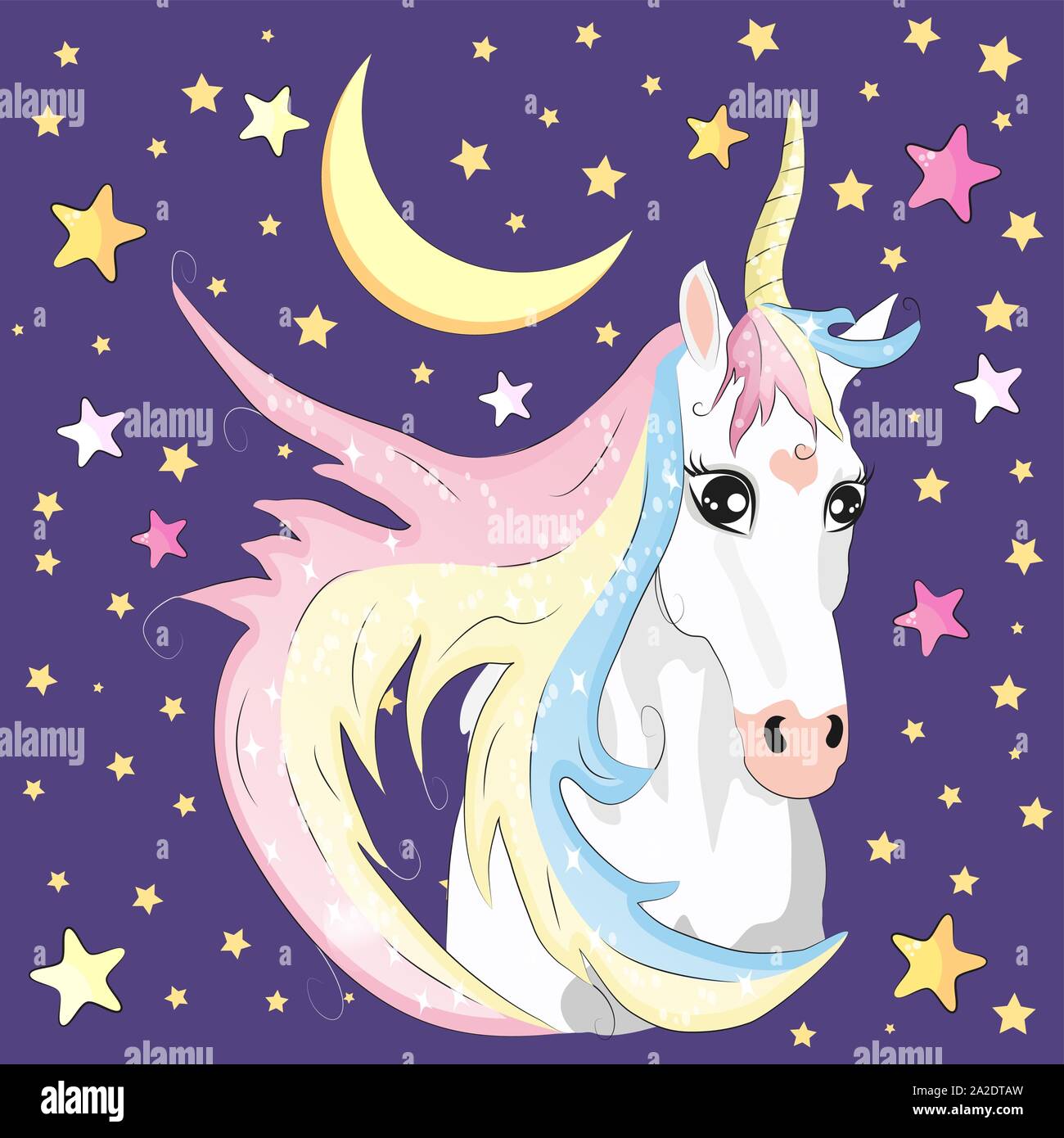 Kawaii Night Sky Composition With Unicorn Roses Stars And Moon Crescent Isolated On Whte Background Festive Background Or Greeting Card Pastel Goth Stock Vector Image Art Alamy