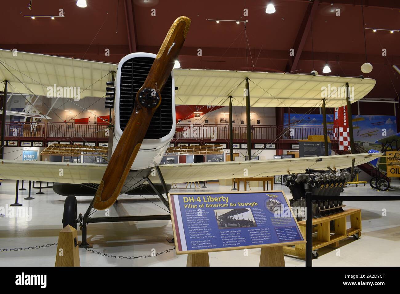 A restored 1918 DeHavilland DH-4 Liberty airplane. Part of the collection at Pearson Air Museum that is part of the Fort Vancouver Historic Site. Stock Photo