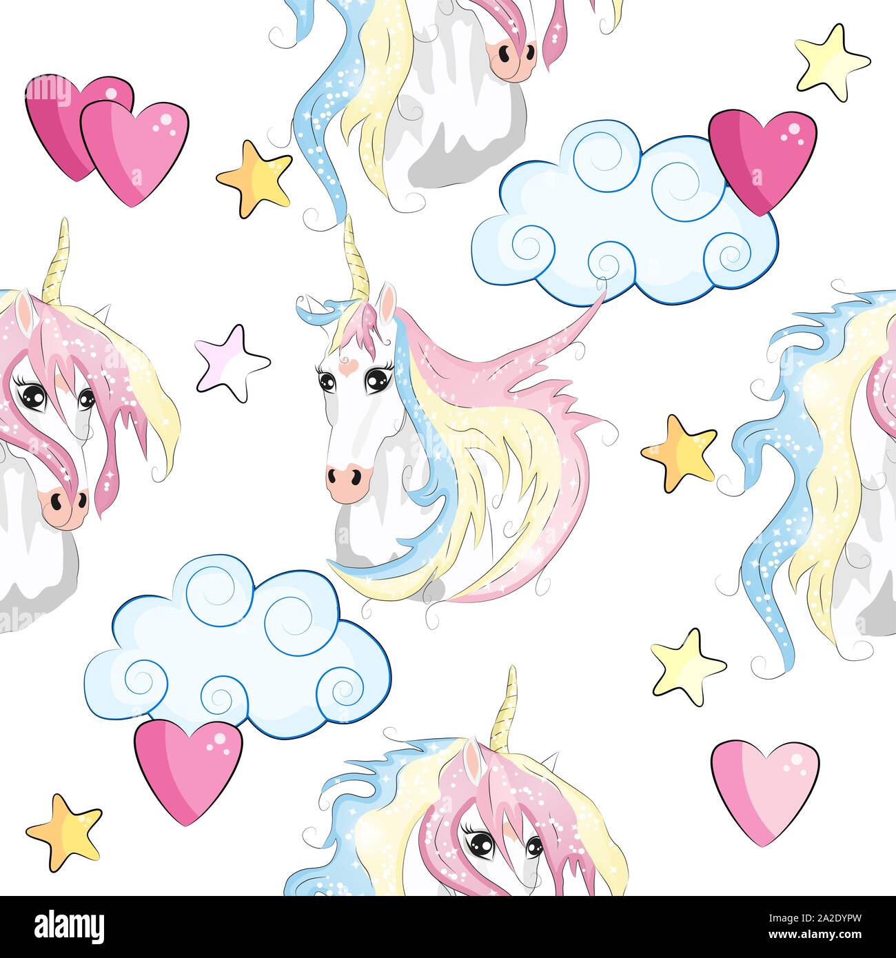 Cute unicorns seamless pattern. Kids pattern with unicorns, flowers ...