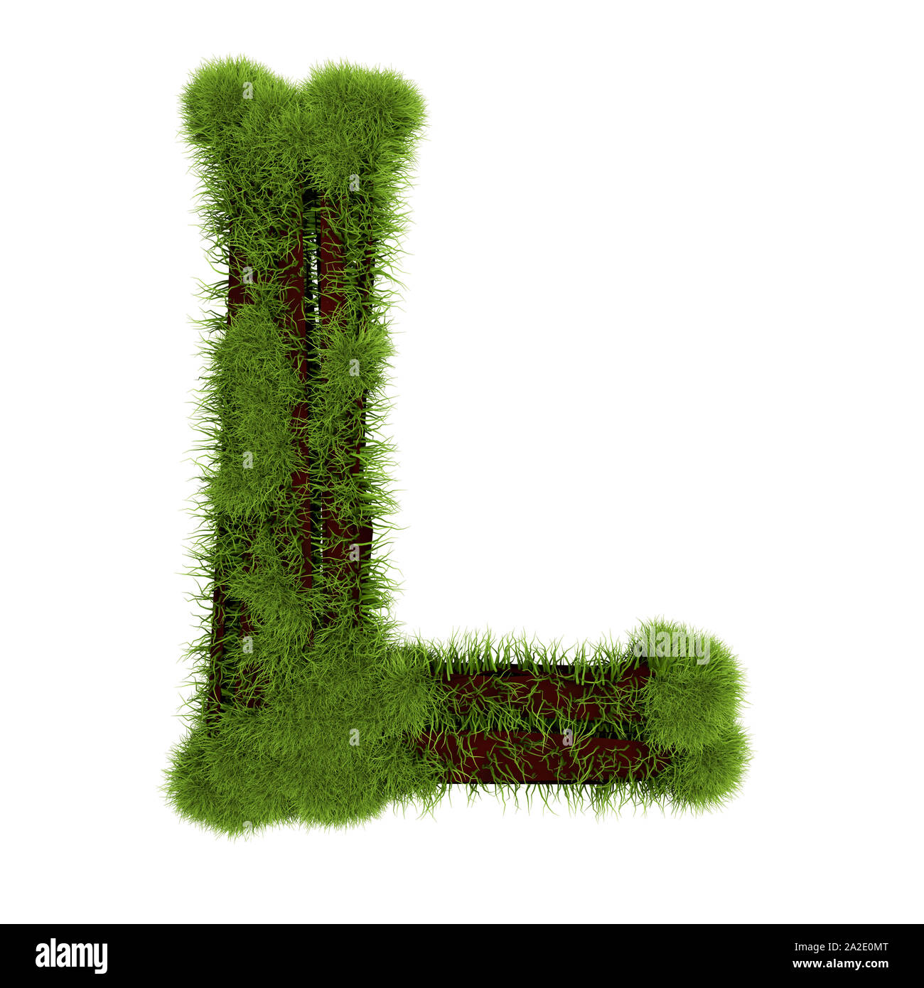 Grass letter L isolated on white background. Symbol covered green grass ...