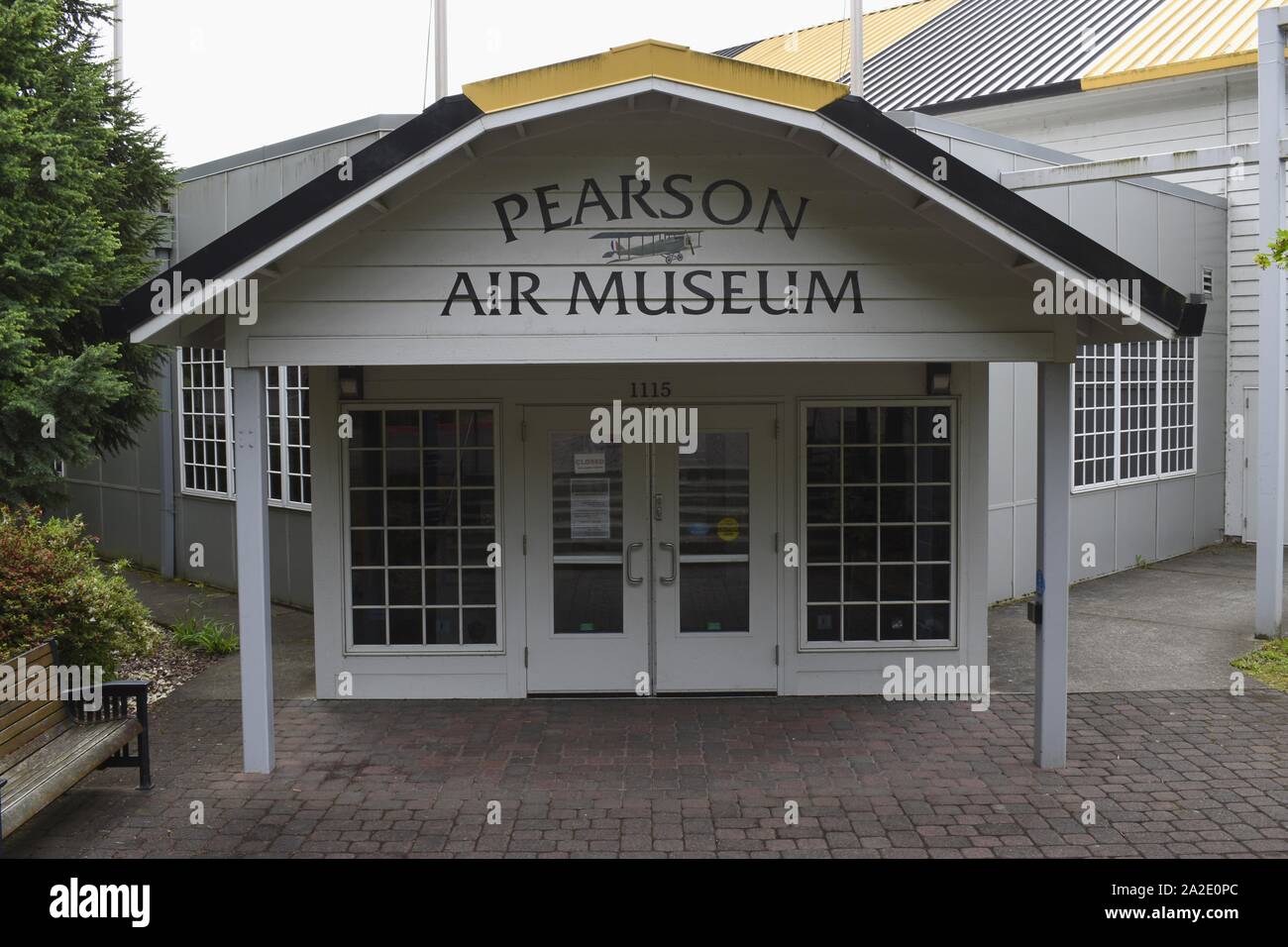 Entry way into Pearson Air Museum. The Museum is part of Fort Vancouver National Historic Site and is locate inside one of the historic hangers. Stock Photo