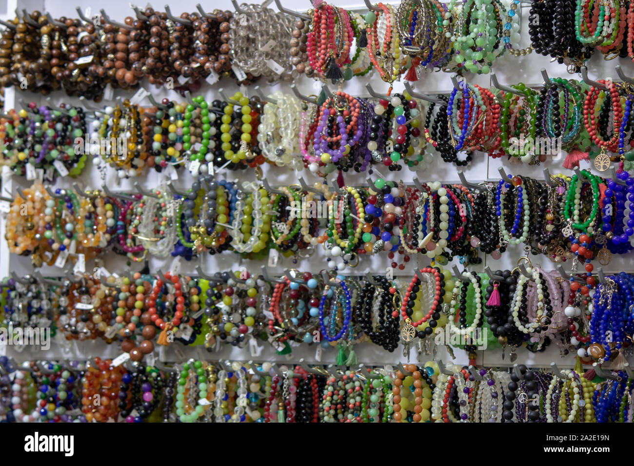 Close up of beads hanging on counter Stock Photo Alamy