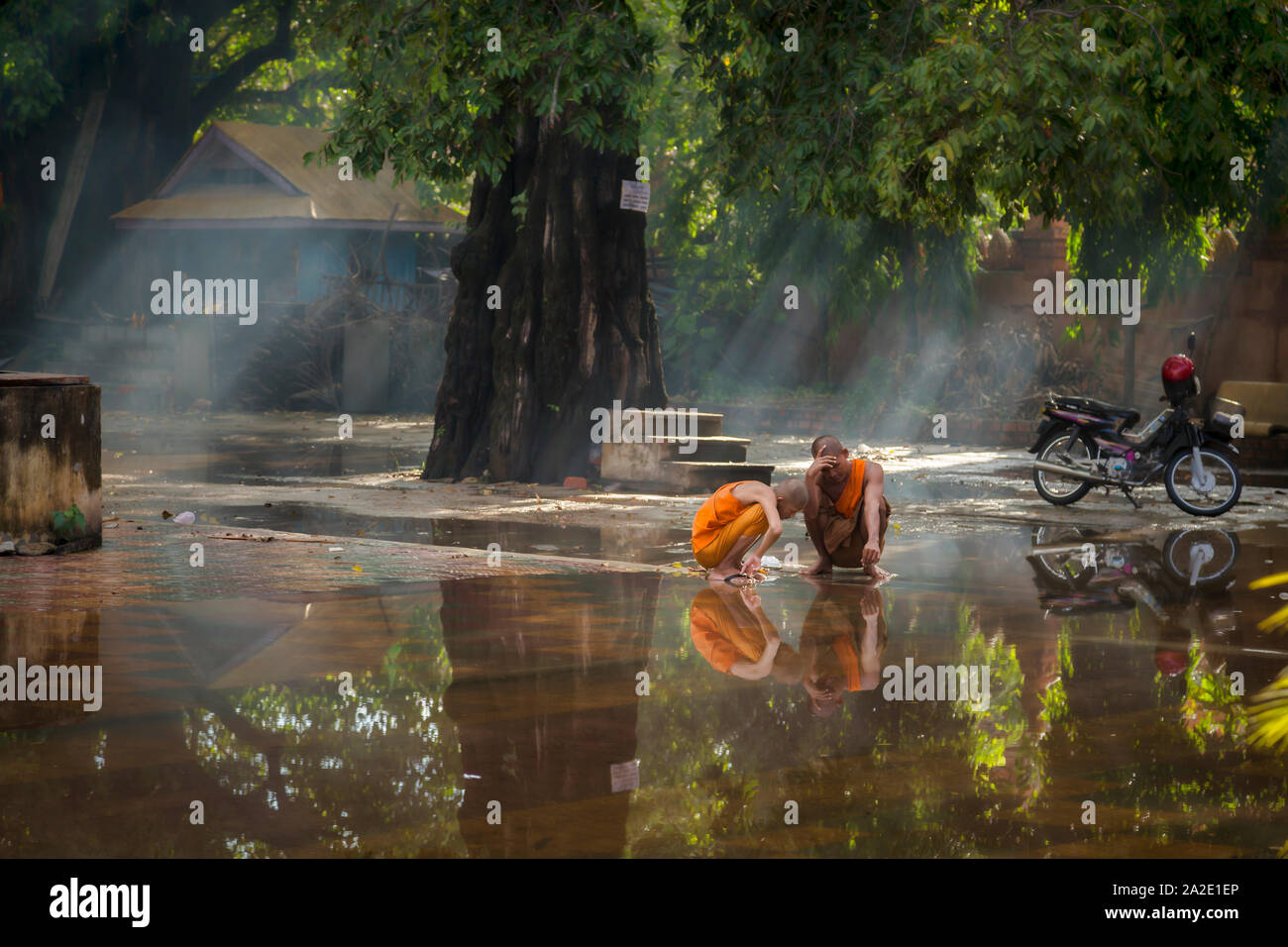 young monks in asia playing games Stock Photo