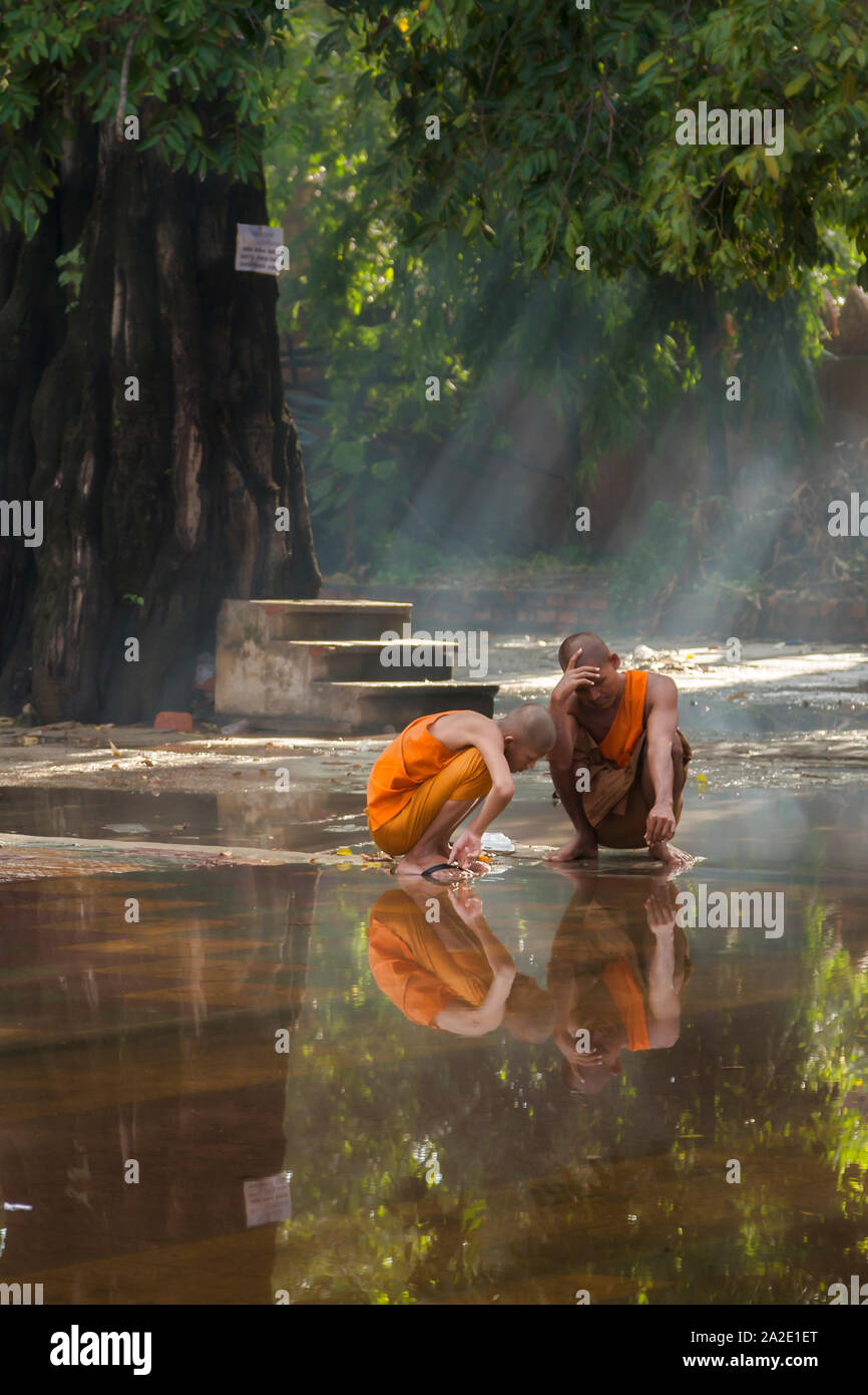 young monks in asia playing games Stock Photo