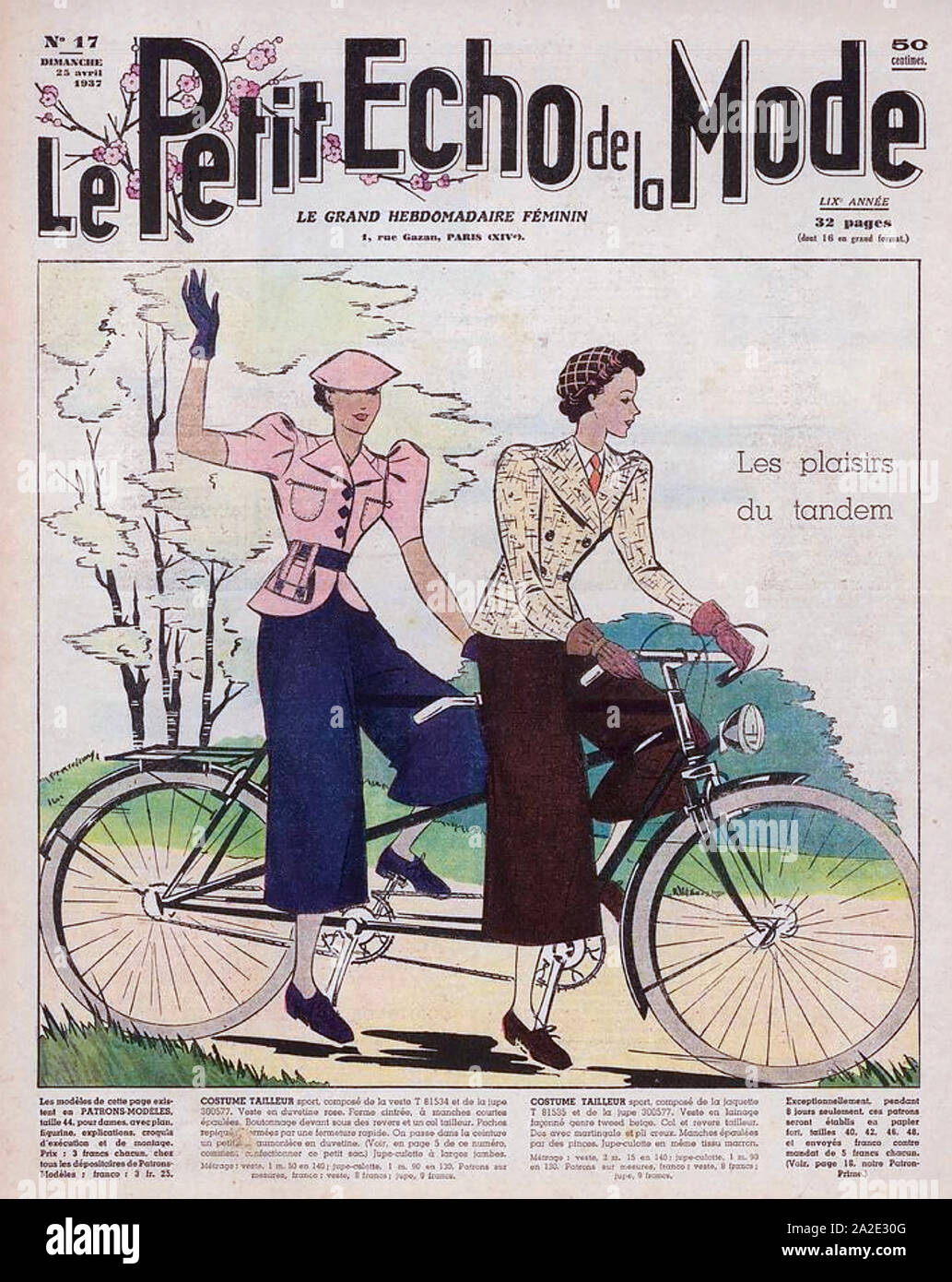 TANDEM CYCLISTS A 1937 French magazine cover Stock Photo