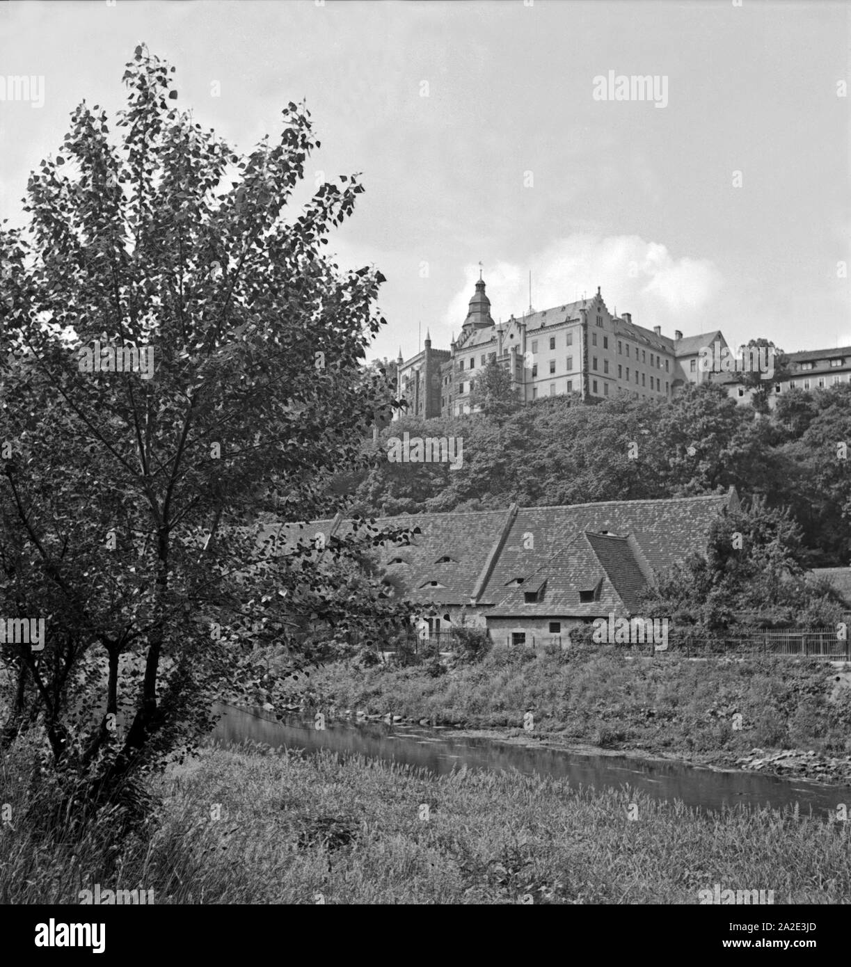 Ansicht von Schloß Osterstein in Gera, Deutschland 1930er Jahre. View to Osterstein castle at Gera, Germany 1930s. Stock Photo