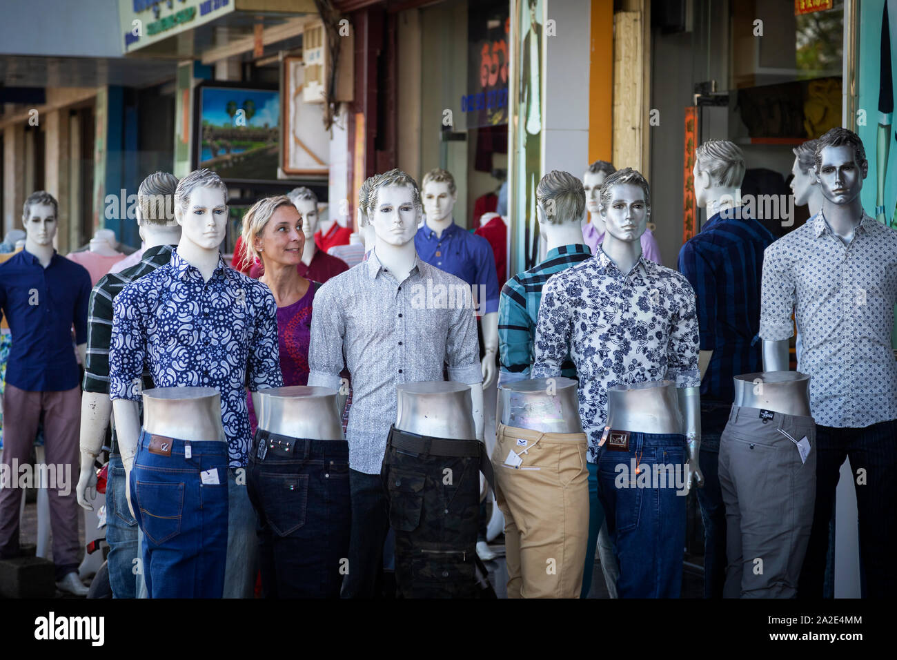 asian mannequins on the street Stock Photo