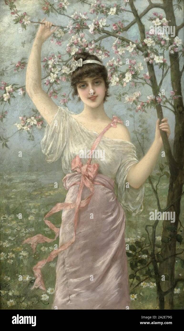 Eisman-Semenowsky Junge Frau bei einem bluehendem Kirschbaum 1899. Stock Photo