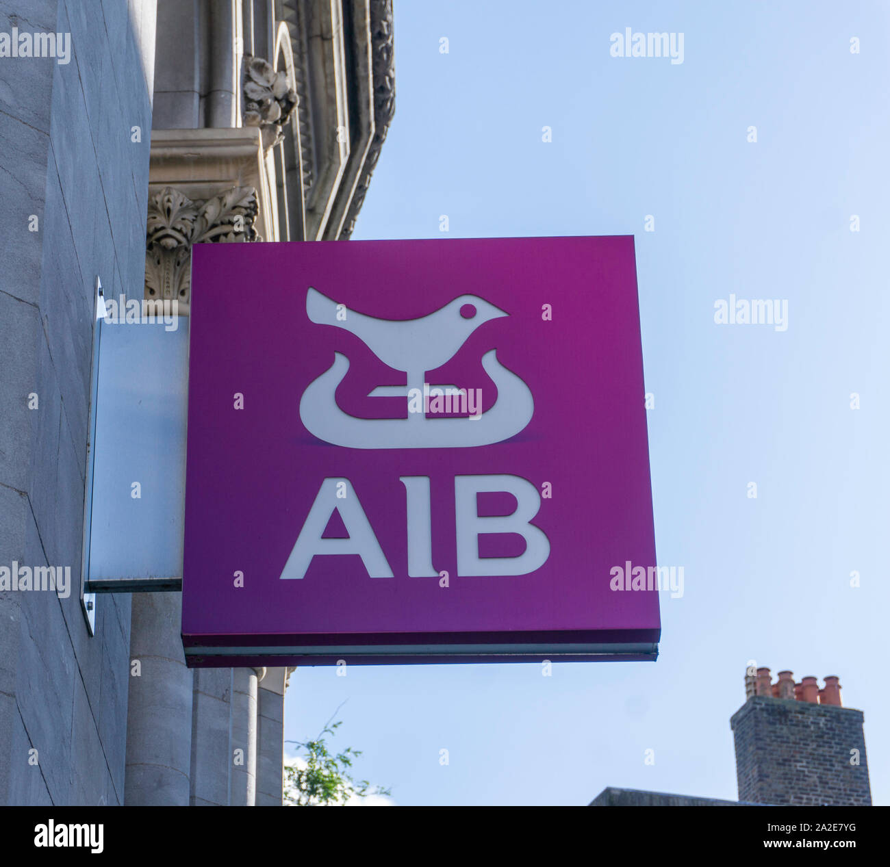 An Allied Irish Bank  sign,symbol. Allied Irish Bank is one of the main Irish banks. Stock Photo