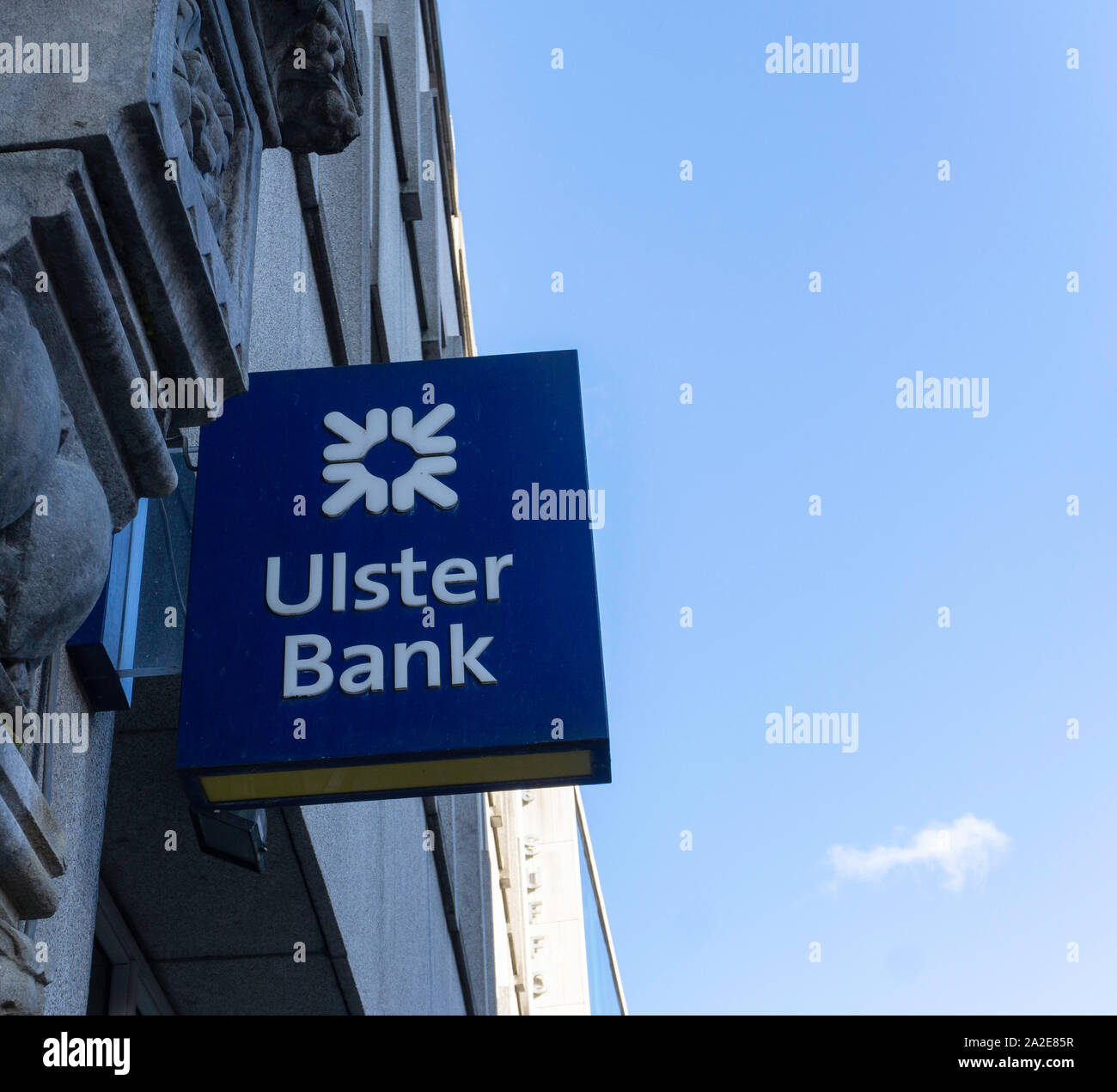 Ulster Bank, a sign/symbol for the Ulster Bank, part of The Royal Bank of Scotland Group. Stock Photo