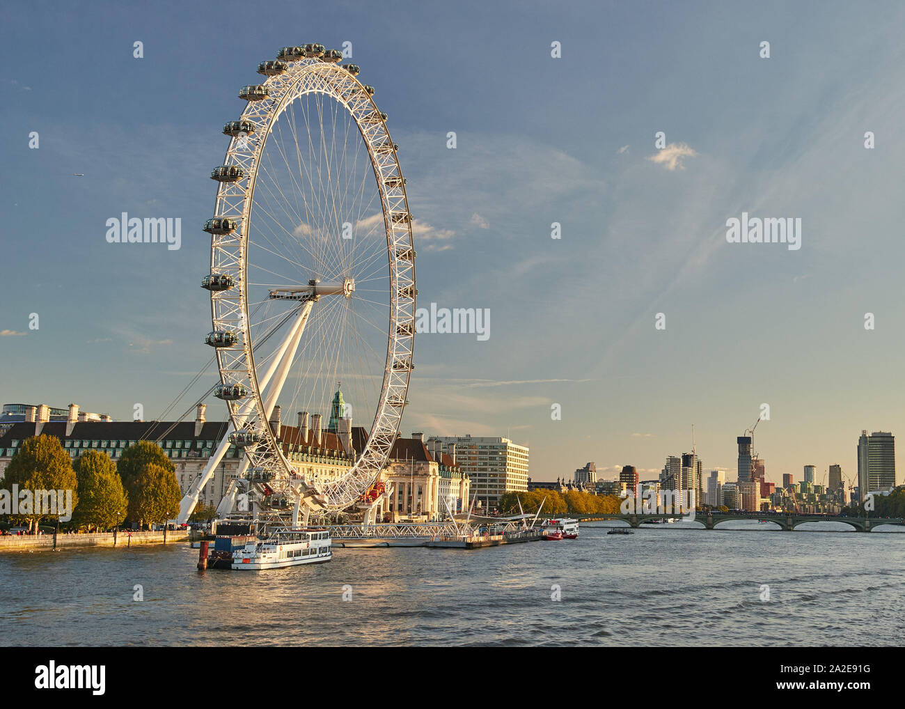 The view of the London Eye, River Thames and Big Ben from the Golden  Jubilee Bridge stock photo - OFFSET