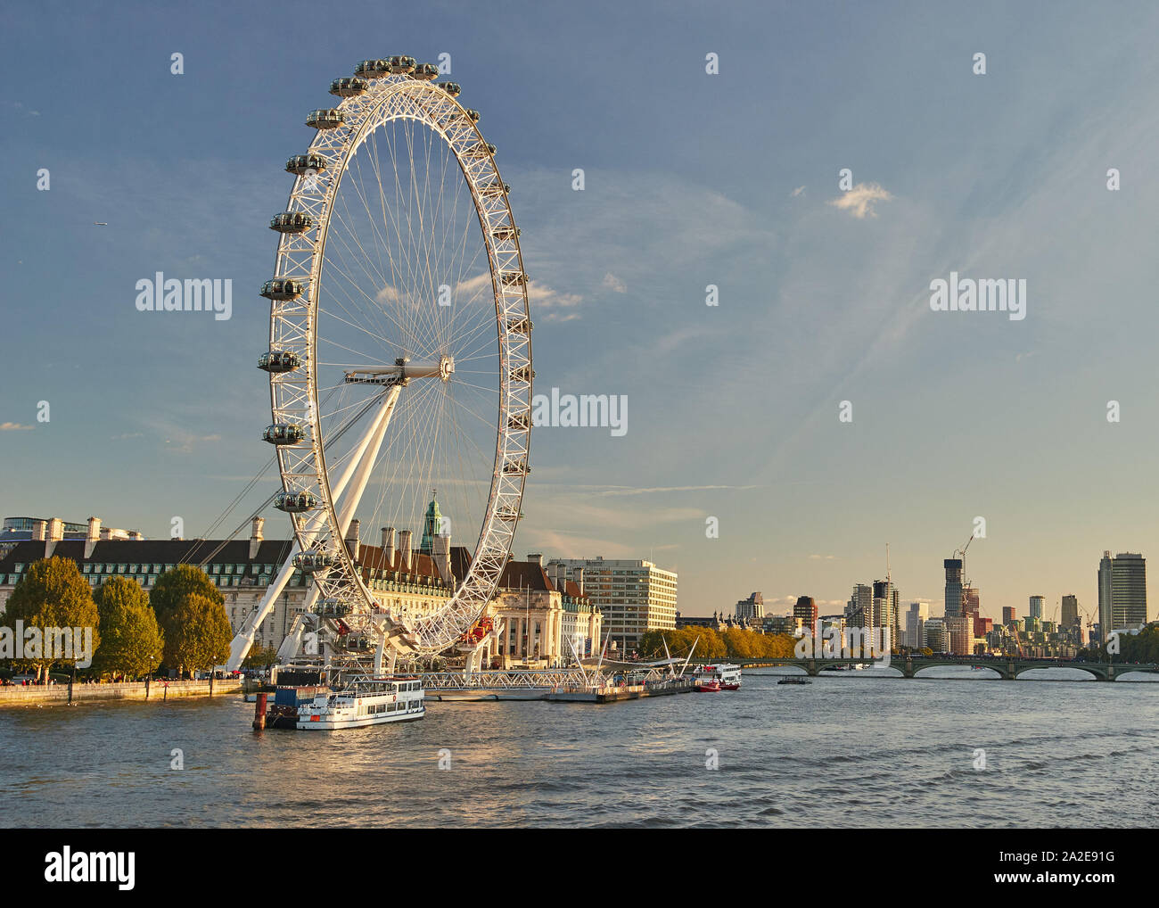 The London Eye, Golden Jubilee Bridge, and River Thames at Dusk, London,  England, UK Solid-Faced Canvas Print