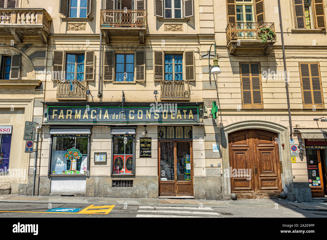 Farmacia della Consolata an Italian pharmacy on Via delle Orfanen ,Turin,Italy Stock Photo