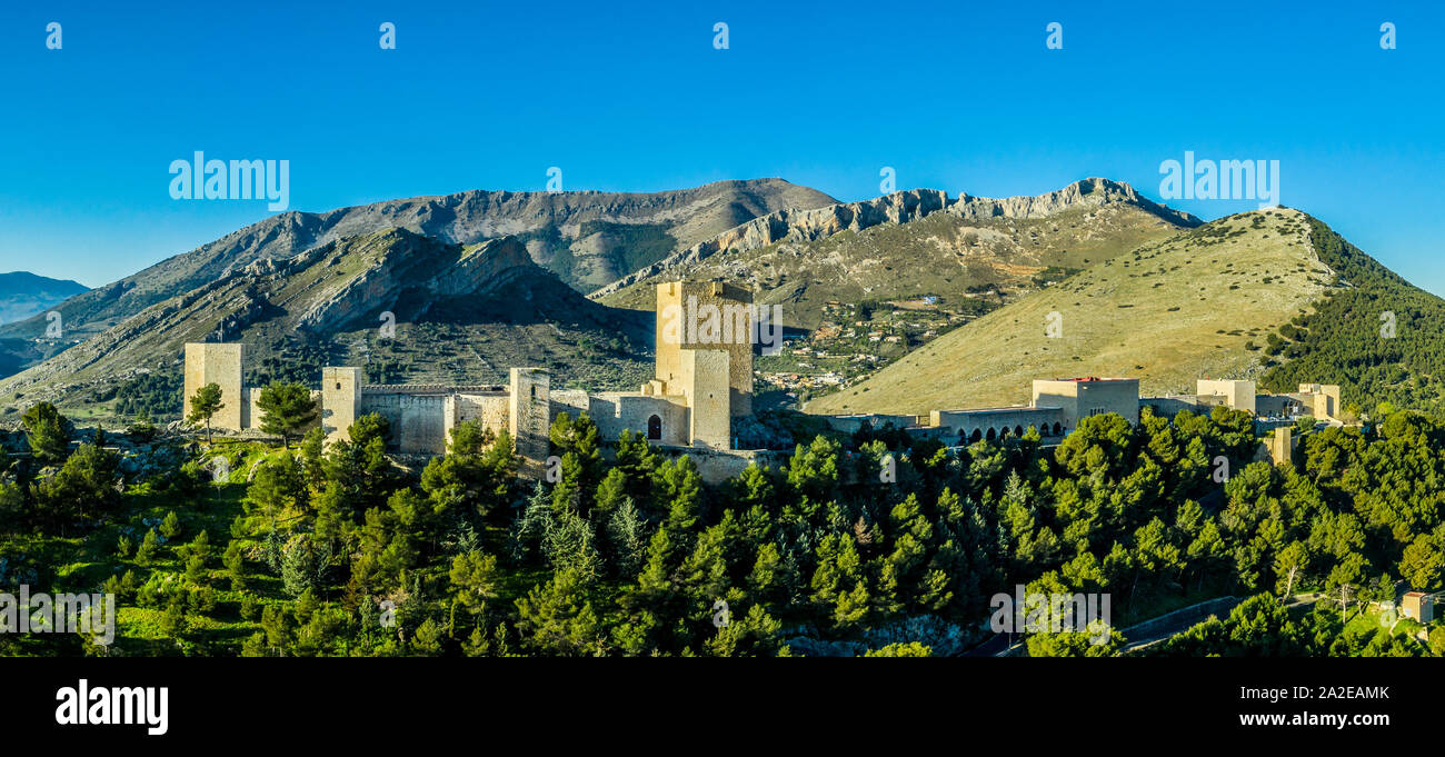 Aerial panorama view of Jaen medieval castle in Andalucia Spain with