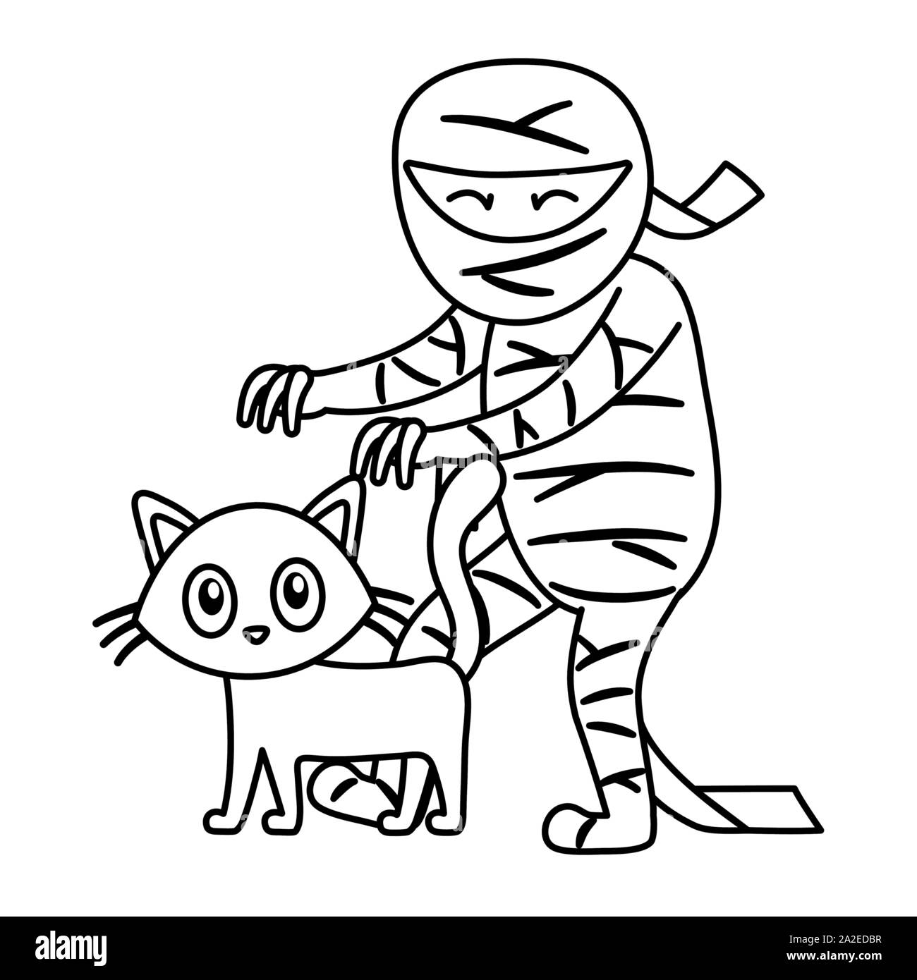 mummy character with cat trick or treat happy halloween vector ...