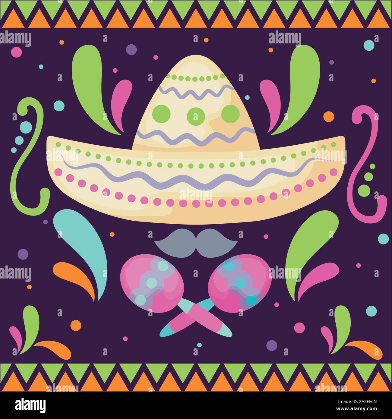 mexican hat with maracas, mexican food vector illustration design Stock