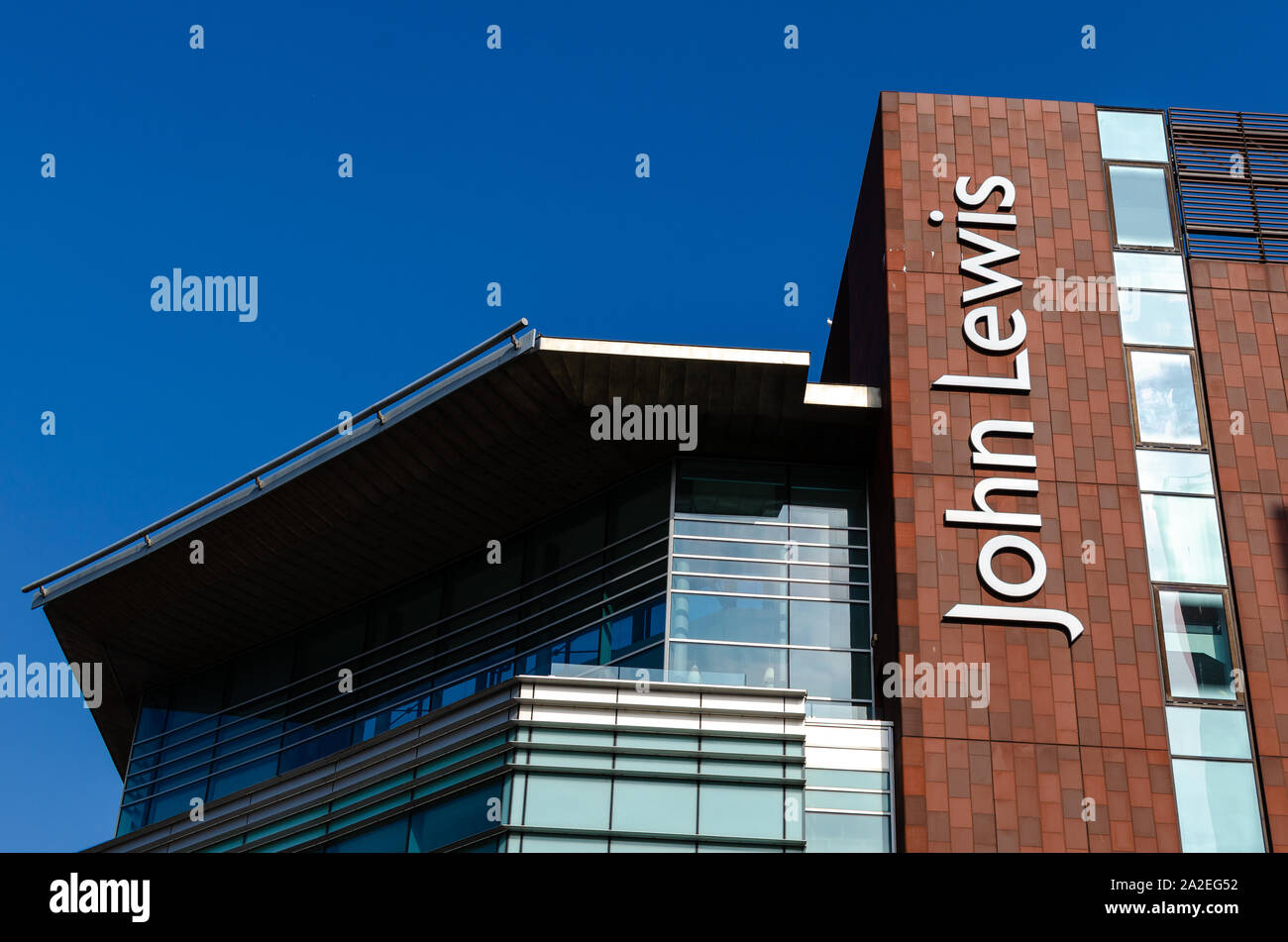 John Lewis logo on the building at Liverpool City centre. Stock Photo