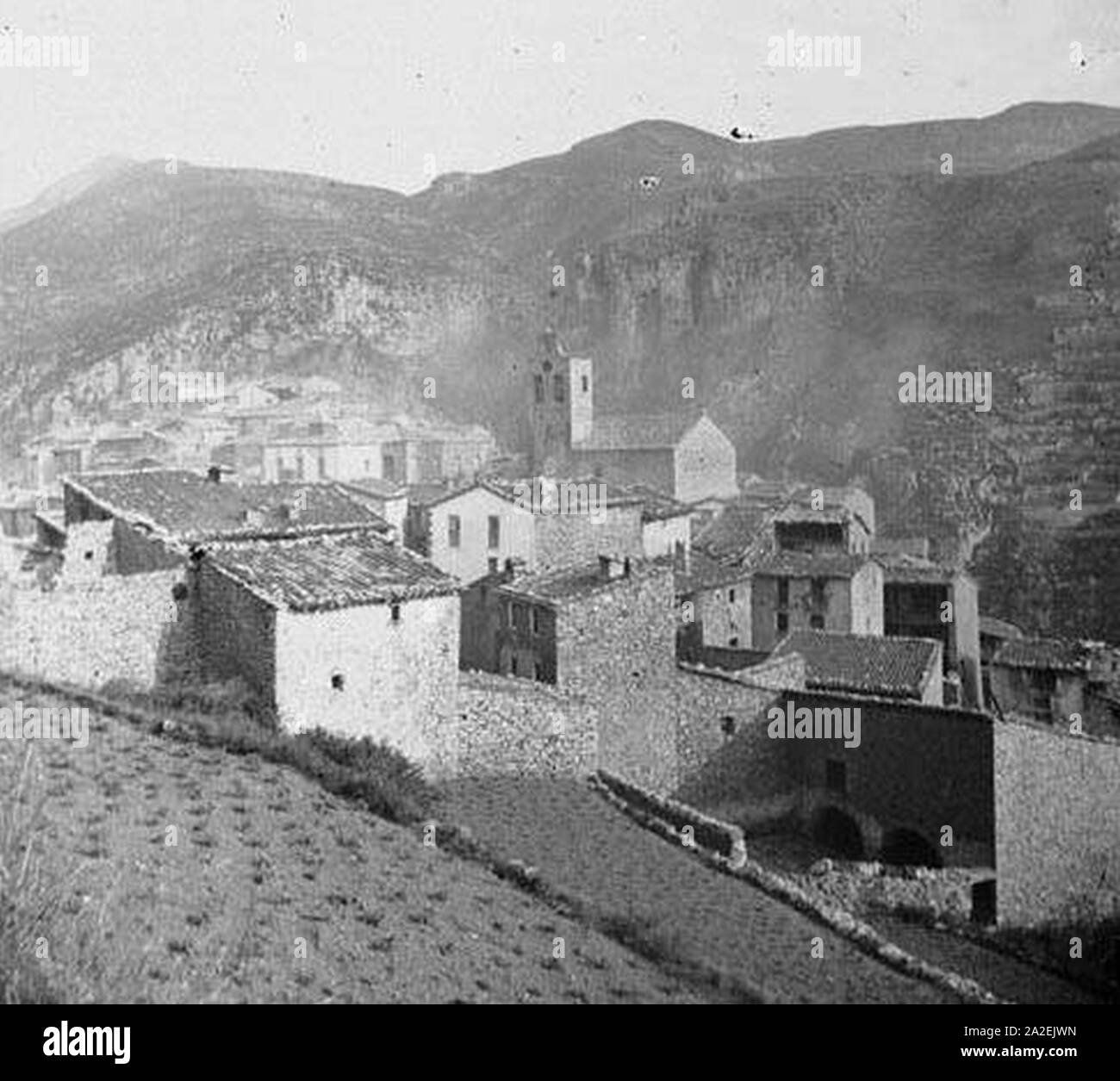El poble de Castellar de n'Hug (cropped). Stock Photo