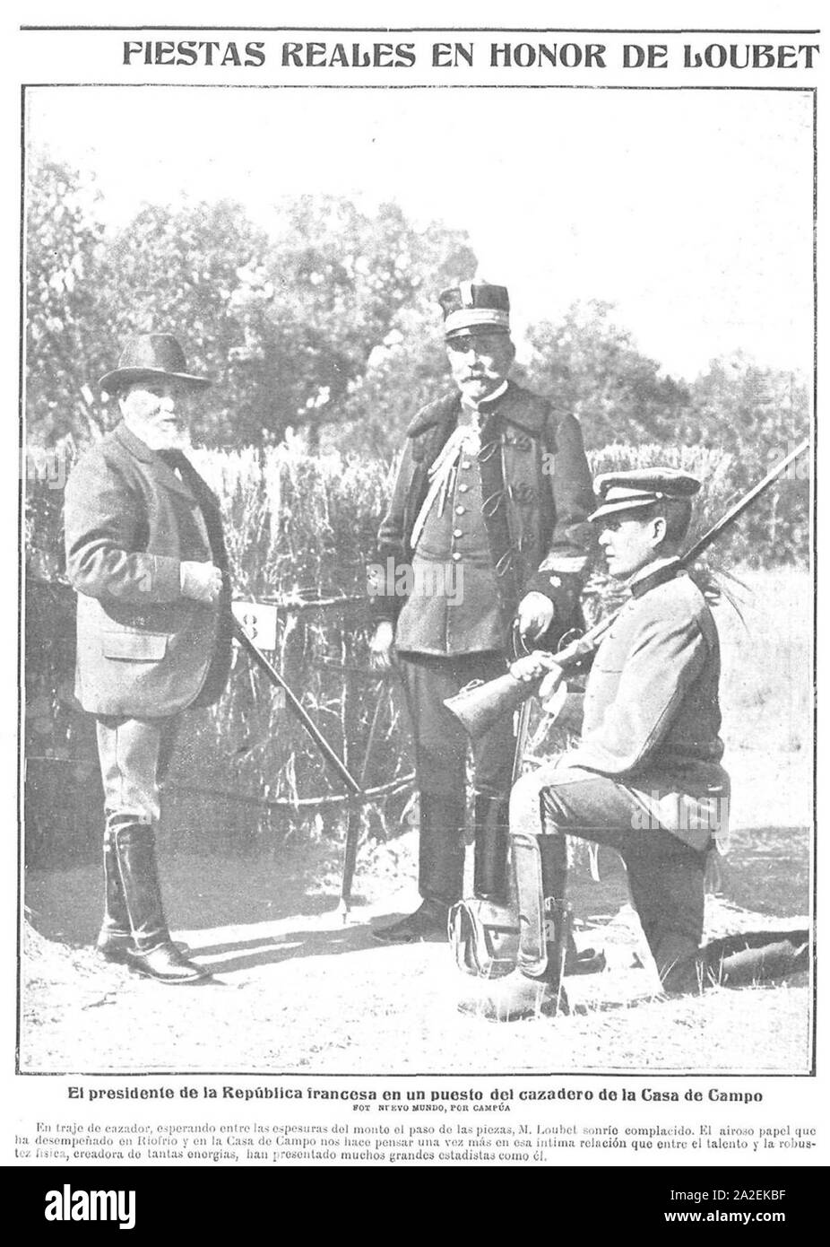 El presidente de la República francesa en un puesto del cazadero de la Casa de Campo, de Campúa, Nuevo Mundo, 02-11-1905. Stock Photo