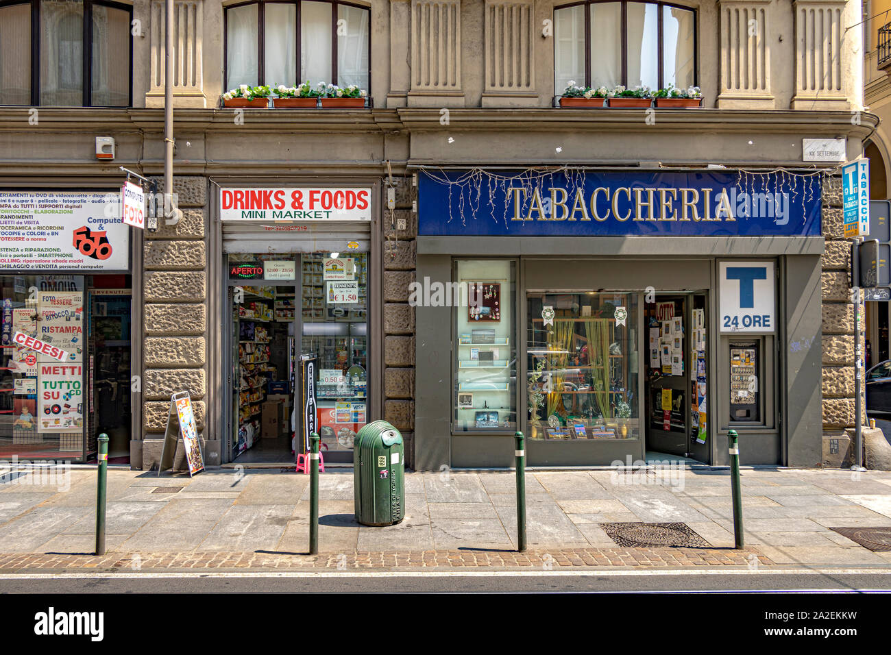 Food and drink mini shop and a Tabbacheria , a shop selling cigarettes on  Via XX Settembre ,Turin ,Italy Stock Photo - Alamy