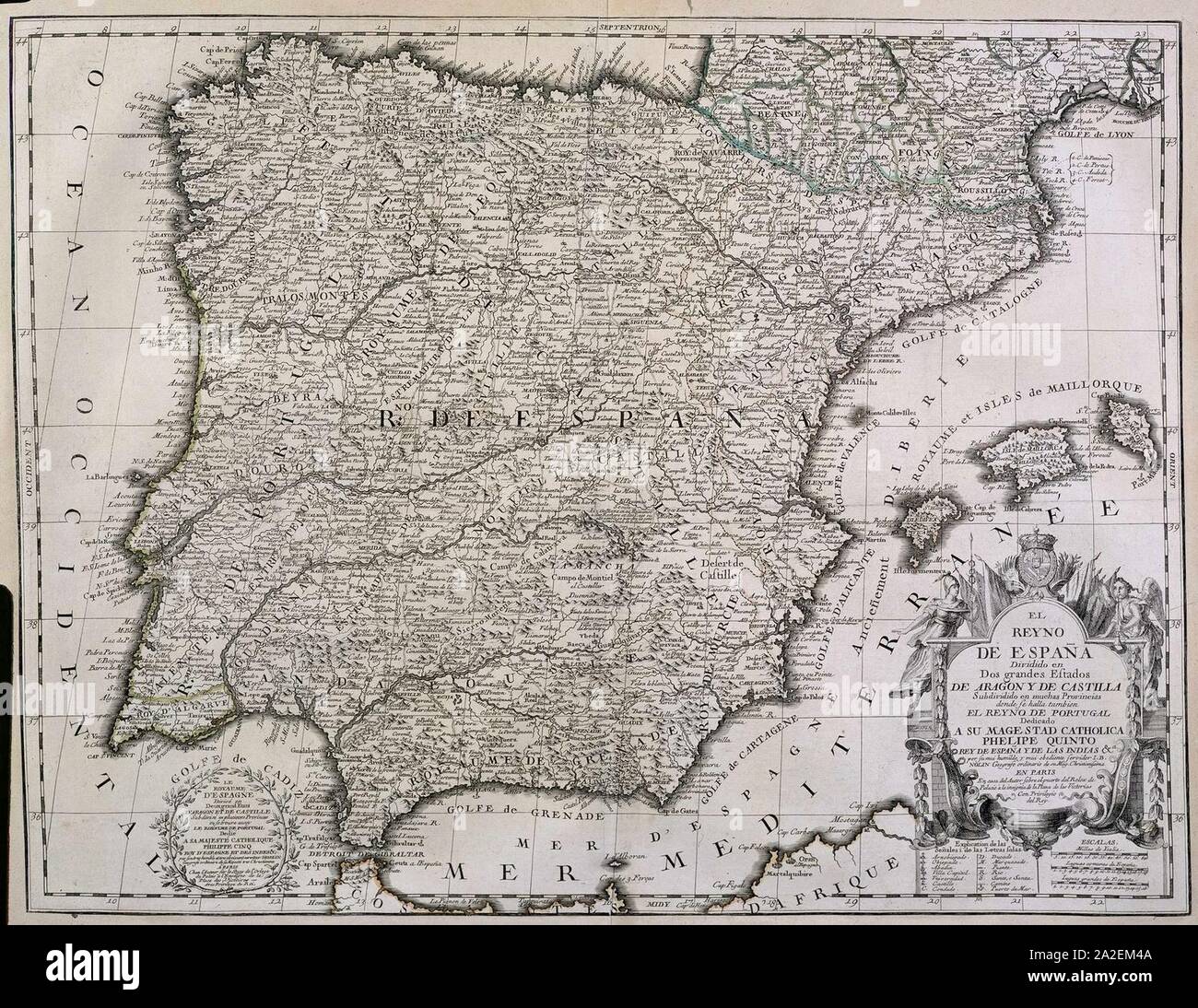 El Reyno de España dividido en dos grandes Estados de Aragón y de Castilla. Stock Photo