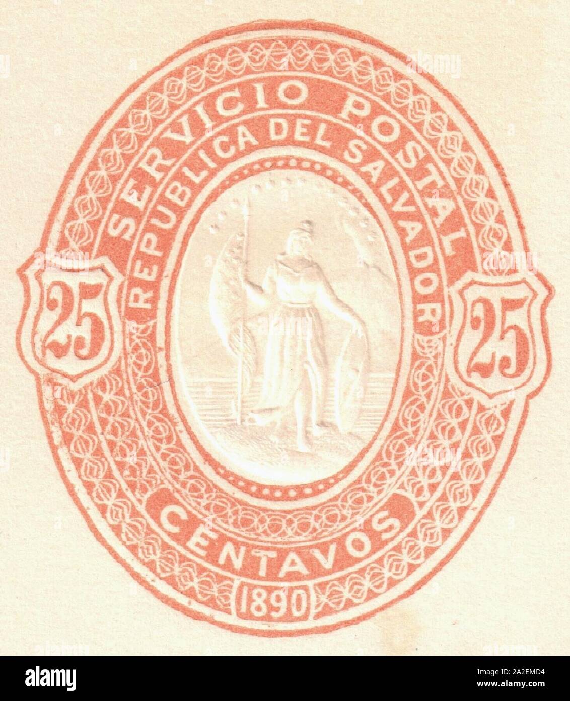 El Salvador 1890 25c wrapper imprinted stamp. Stock Photo