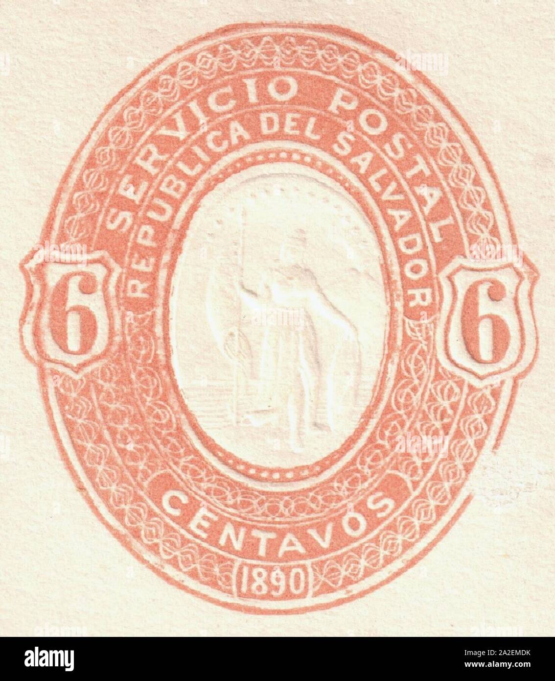 El Salvador 1890 6c wrapper imprinted stamp. Stock Photo