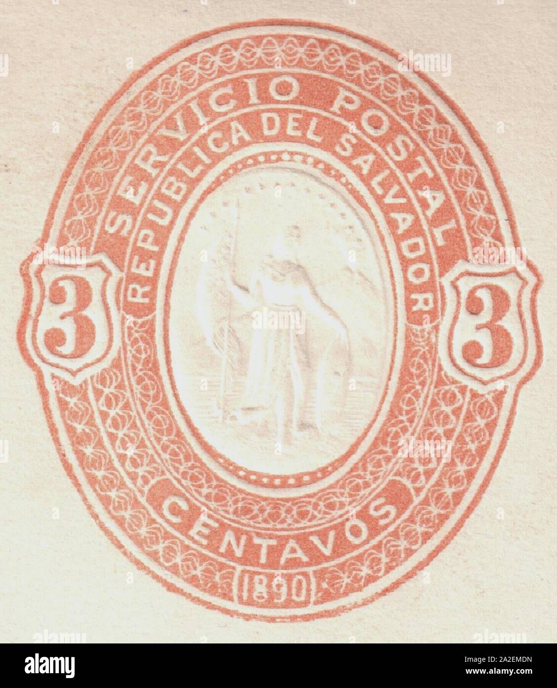 El Salvador 1890 3c wrapper imprinted stamp. Stock Photo