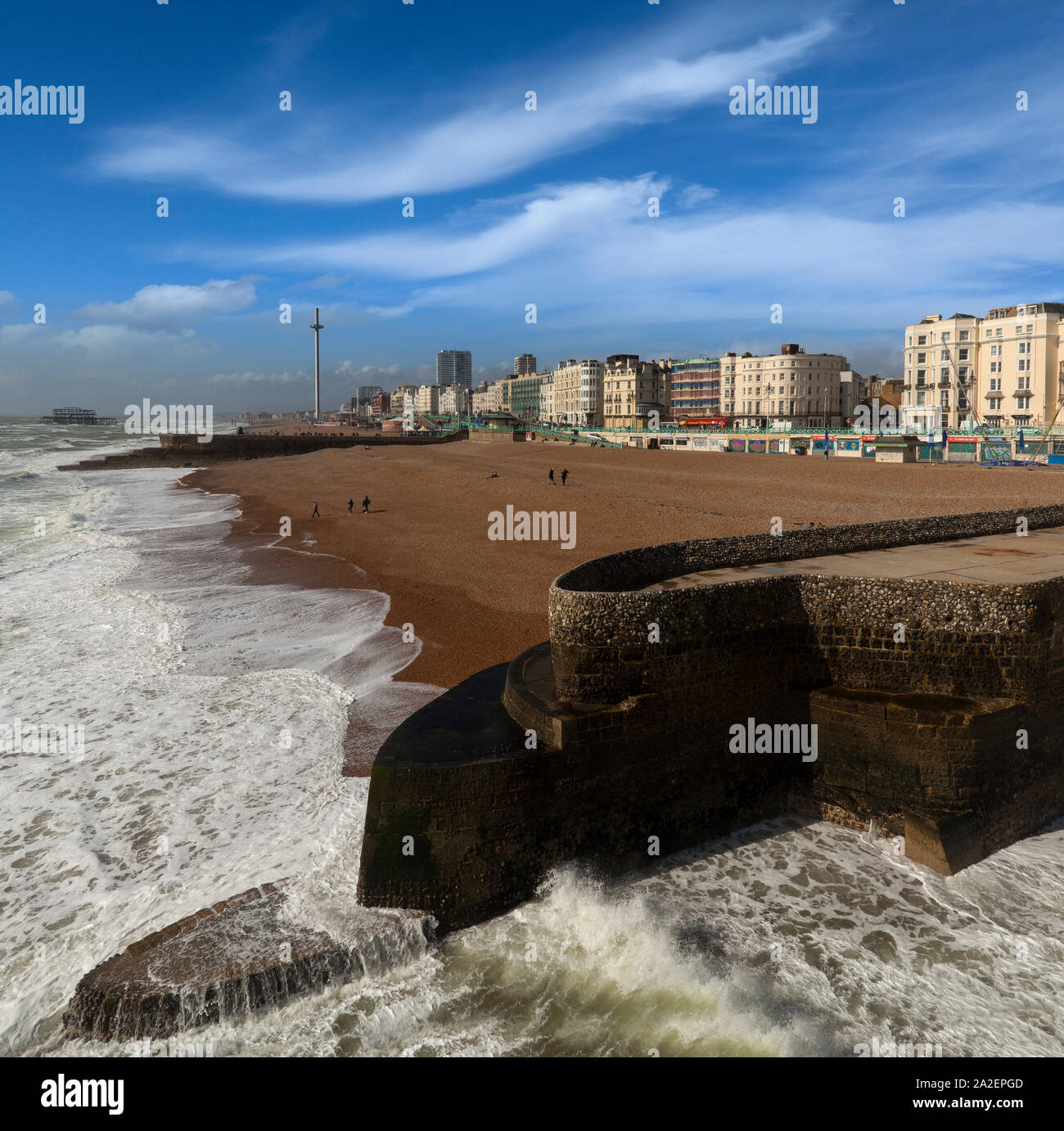 Seabreak next to Brighton Palace Pier, in Brighton, Sussex, England, with the seafront and promenade beyond Stock Photo