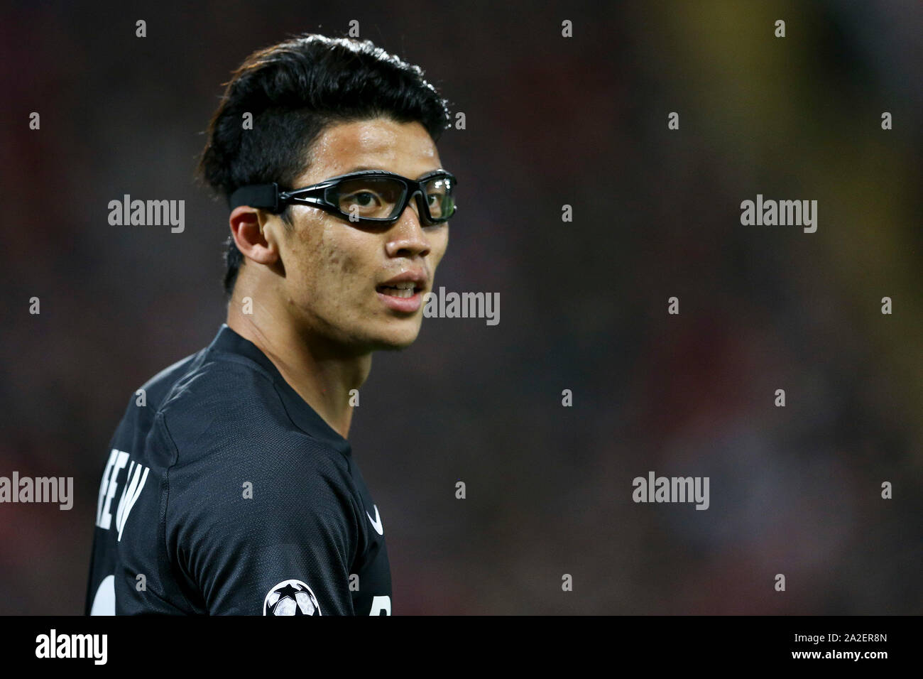 Liverpool Uk 02nd Oct 19 Hwang Hee Chan Of Red Bull Salzburg Looks On Wearing Protective Glasses Uefa Champions League Group E Match Liverpool V Fc Red Bull Salzburg At Anfield Stadium In
