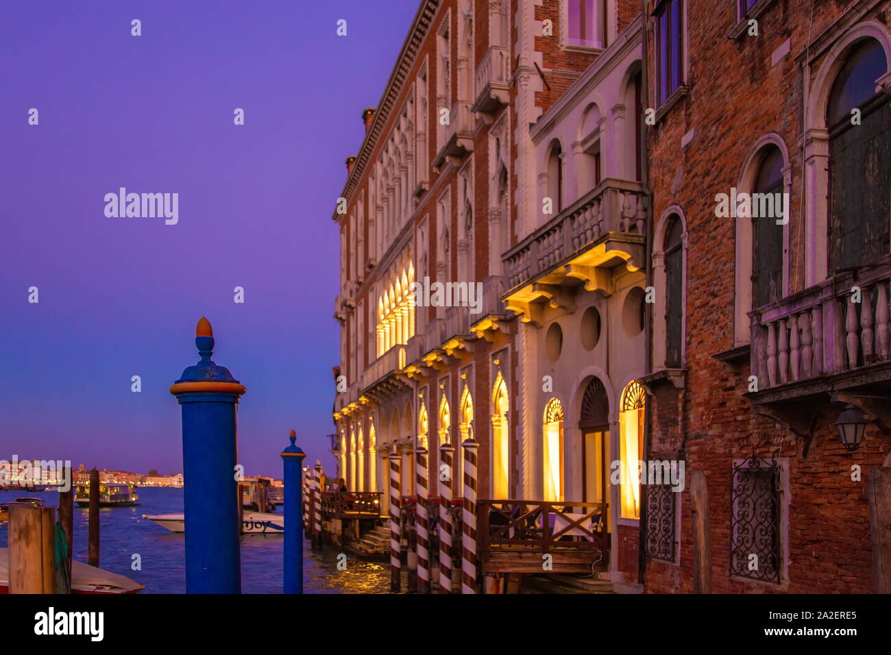 Venice Canals and gondolas around Saint Marco square at night Stock Photo
