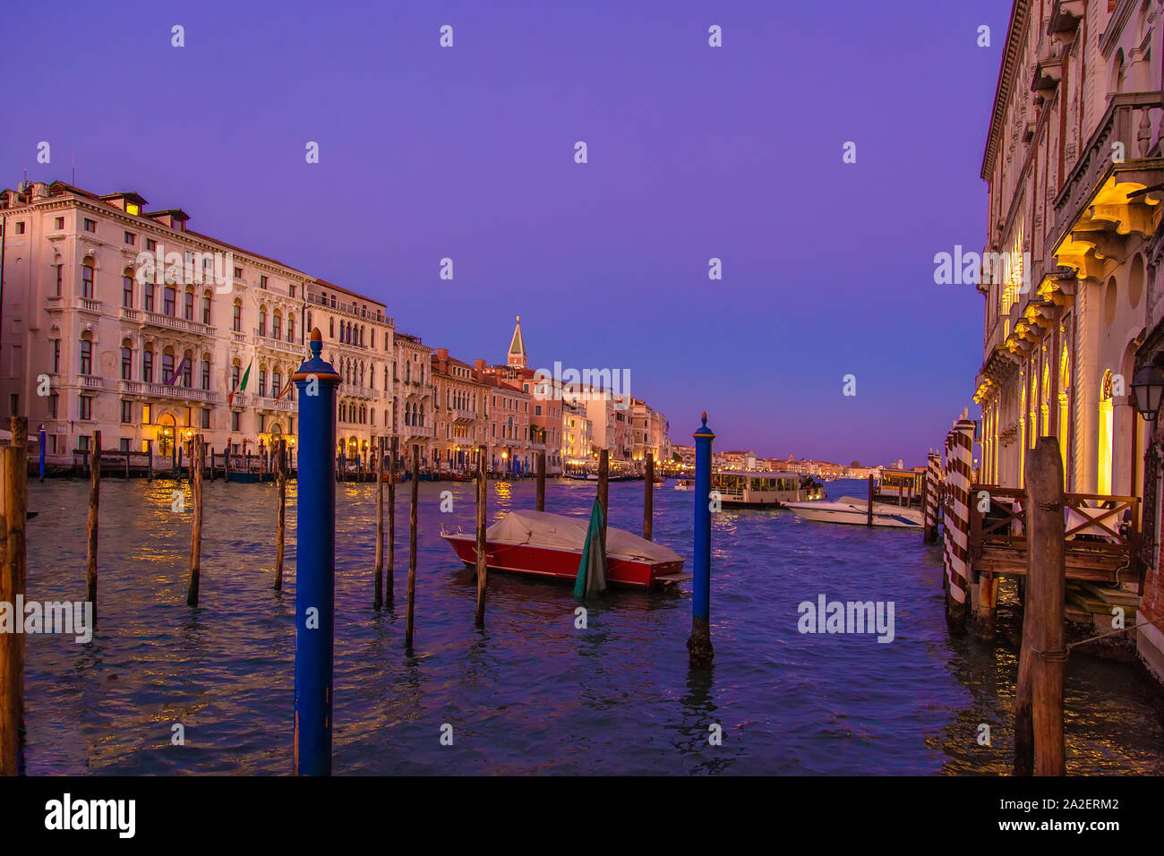 Venice Canals and gondolas around Saint Marco square at night Stock Photo
