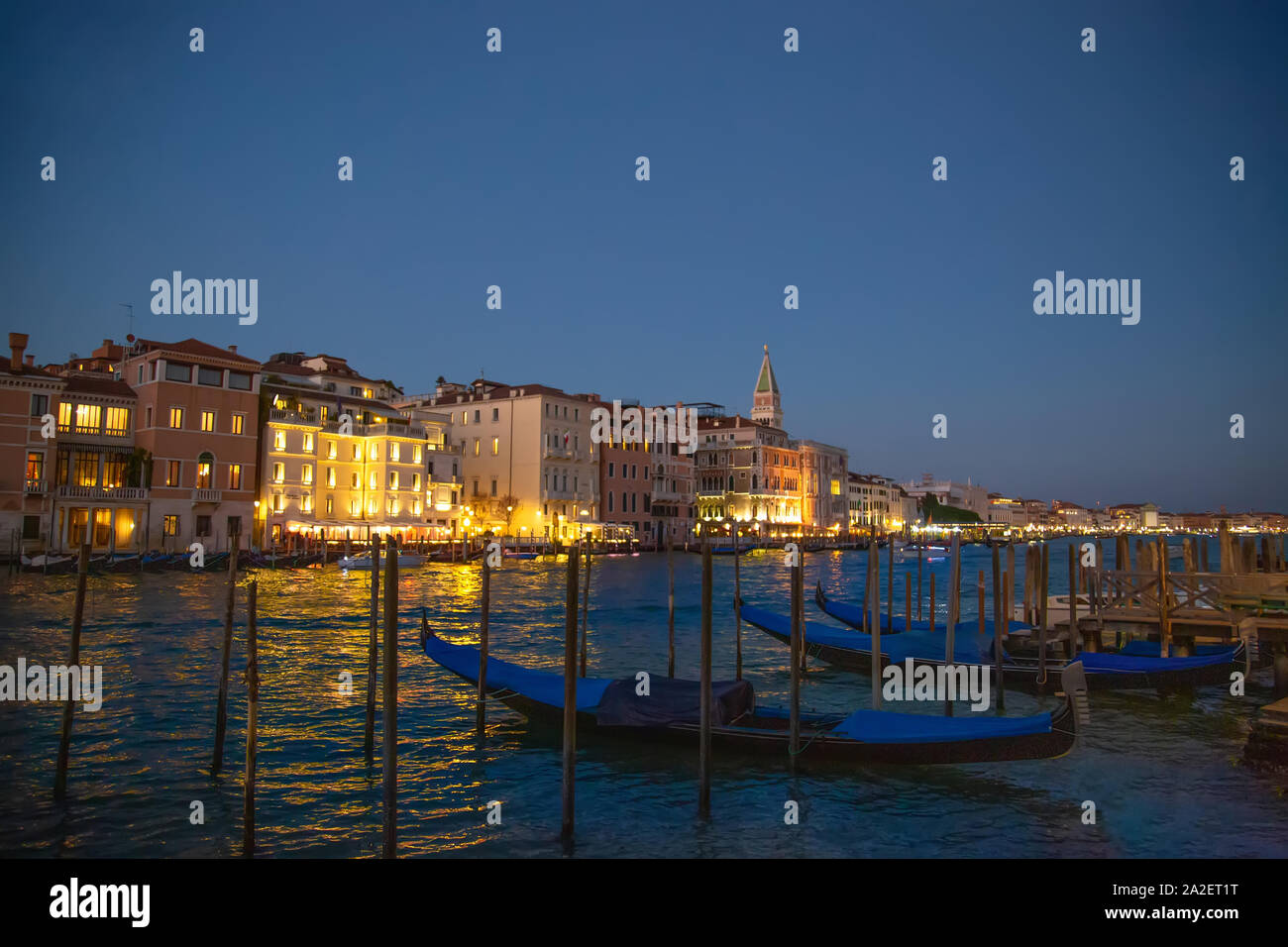Venice Canals and gondolas around Saint Marco square at night Stock Photo