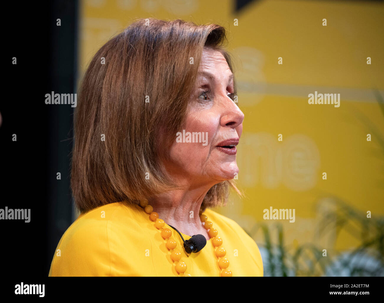 Speaker of the United States House of Representatives Nancy Pelosi, (D-CA) speaks during an interview at the Texas Tribune Festival in Austin, Texas. Stock Photo