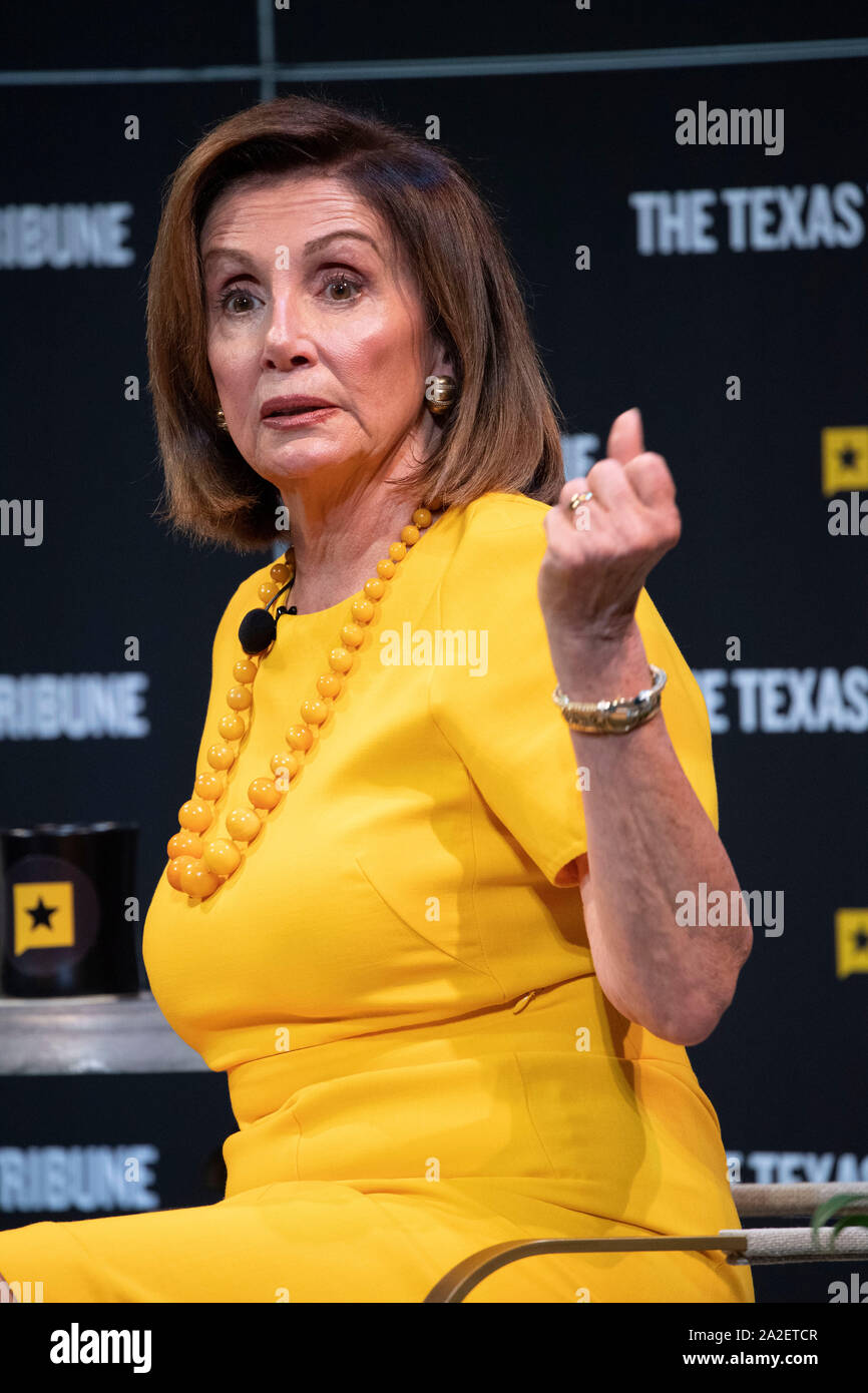 Speaker of the United States House of Representatives Nancy Pelosi, (D-CA) speaks during an interview at the Texas Tribune Festival in Austin, Texas. Stock Photo