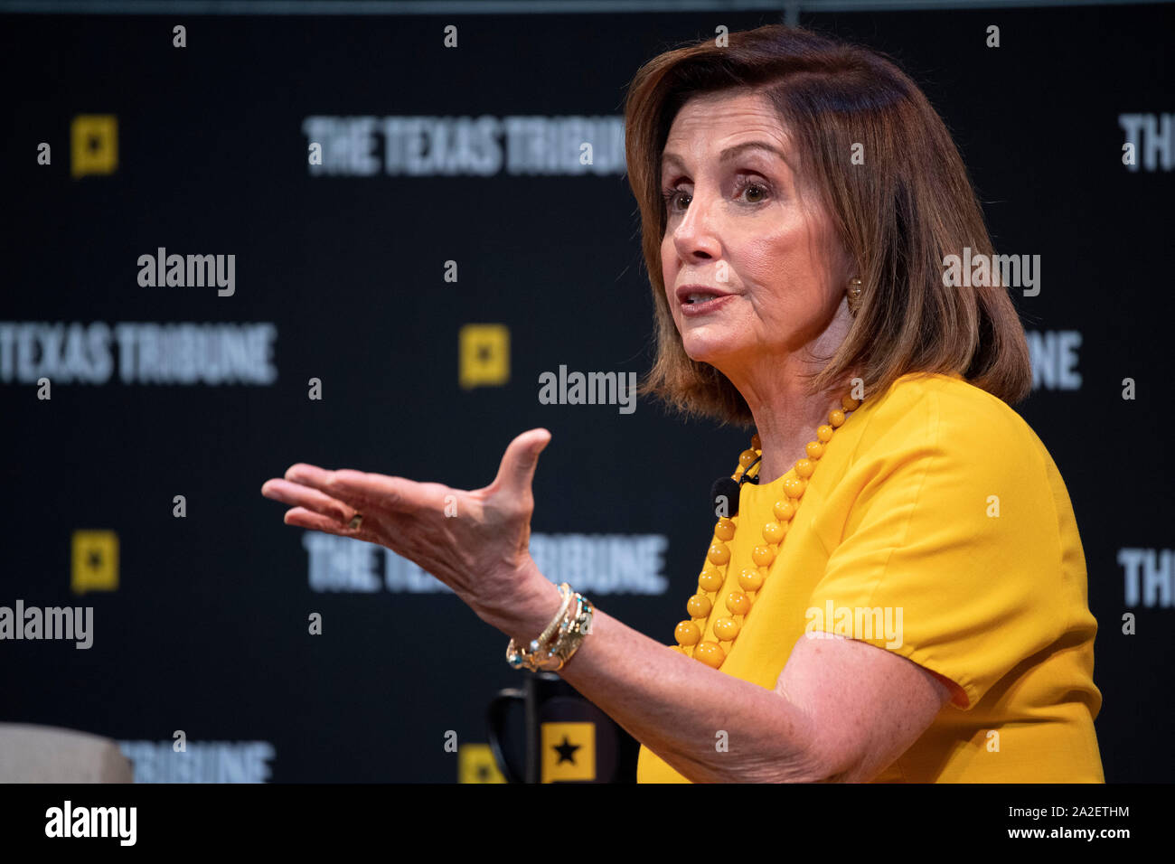 Speaker of the United States House of Representatives Nancy Pelosi, (D-CA) speaks during an interview at the Texas Tribune Festival in Austin, Texas. Stock Photo
