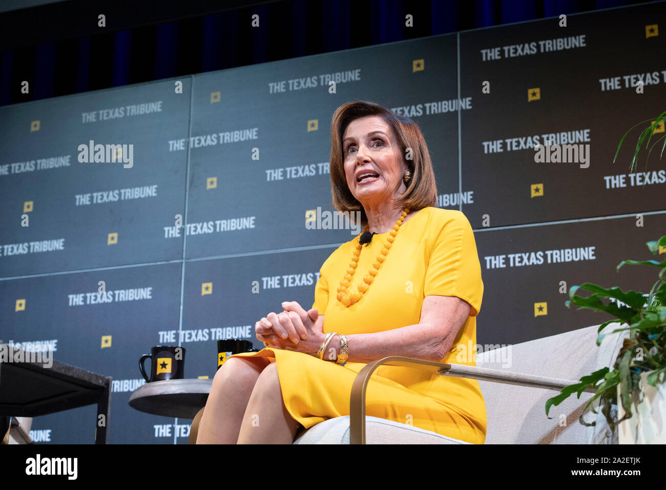 Speaker of the United States House of Representatives Nancy Pelosi, (D-CA) speaks during an interview at the Texas Tribune Festival in Austin, Texas. Stock Photo