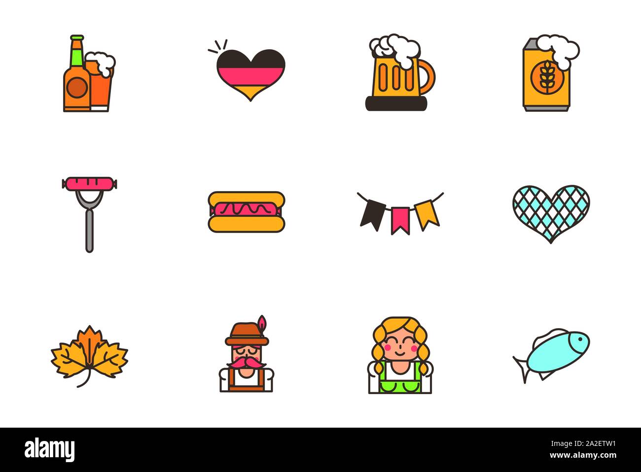 collection oktoberfest icons line filled vector illustration Stock ...
