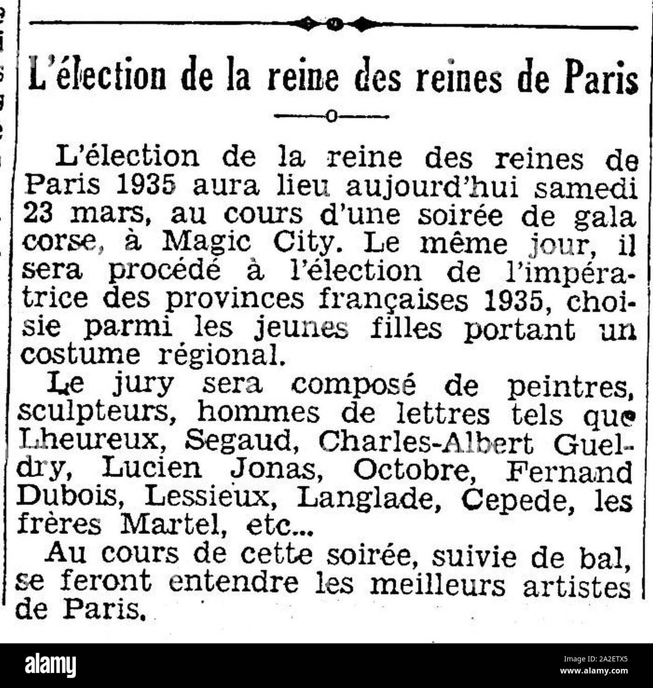 Election de la Reine des Reines de Paris 1935 Stock Photo Alamy