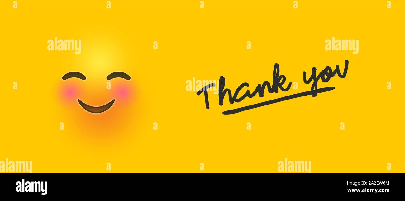 Cute blushing yellow emoticon banner illustration with thanks ...