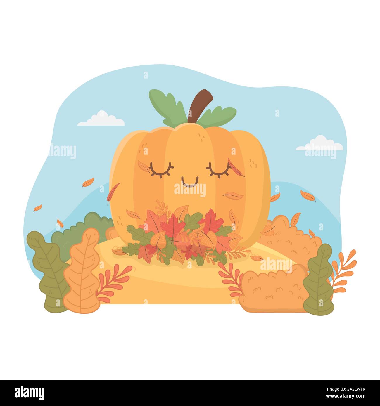 cute pumpkin leaves foliage hello autumn vector illustration Stock ...