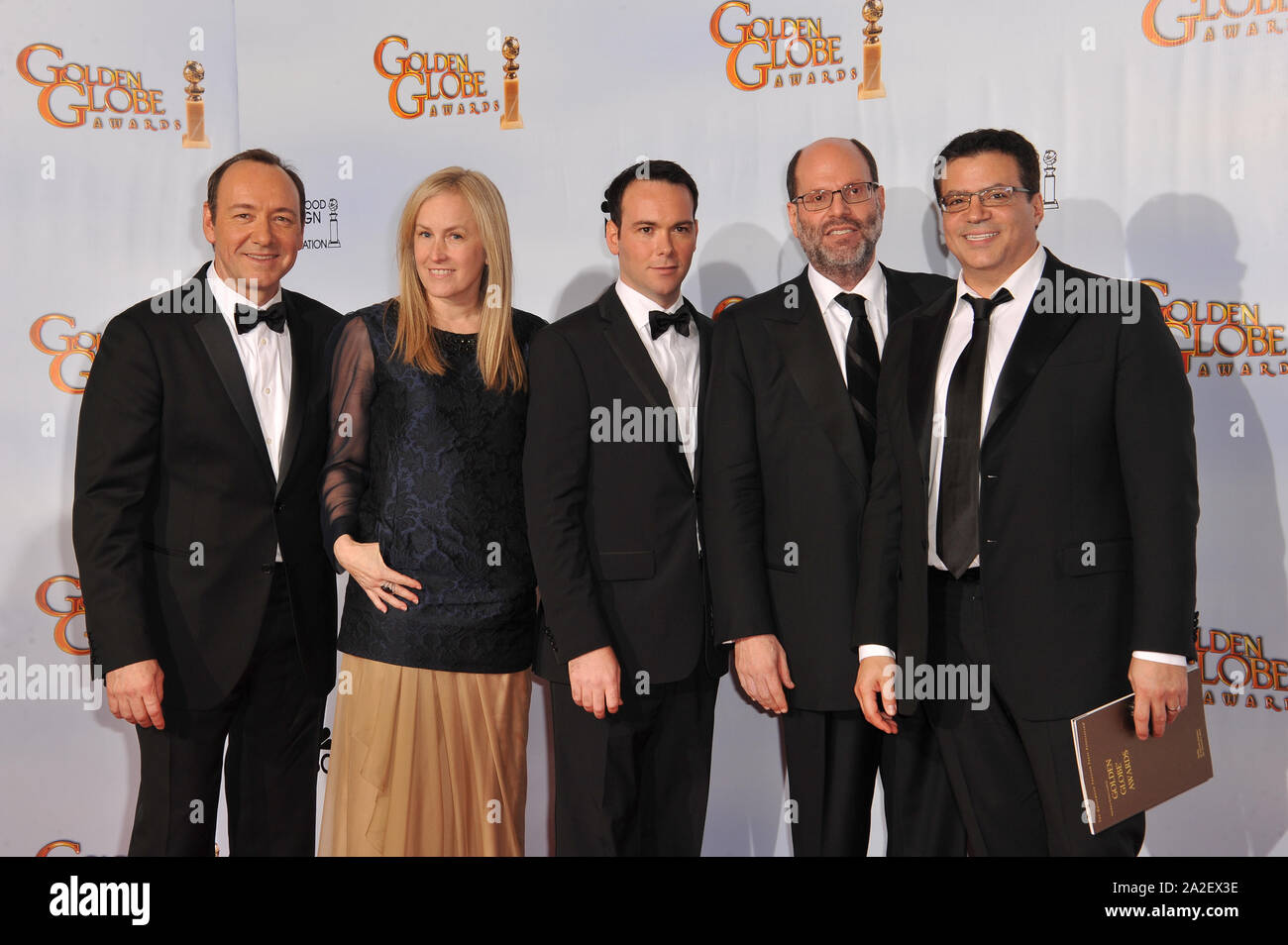 LOS ANGELES, CA. January 16, 2011: The Social Network producers Kevin Spacey, Cean Chaffin, David Brunetti, Scott Rudin and Micahel DeLuca at the 68th Annual Golden Globe Awards at the Beverly Hilton Hotel. © 2011 Paul Smith / Featureflash Stock Photo